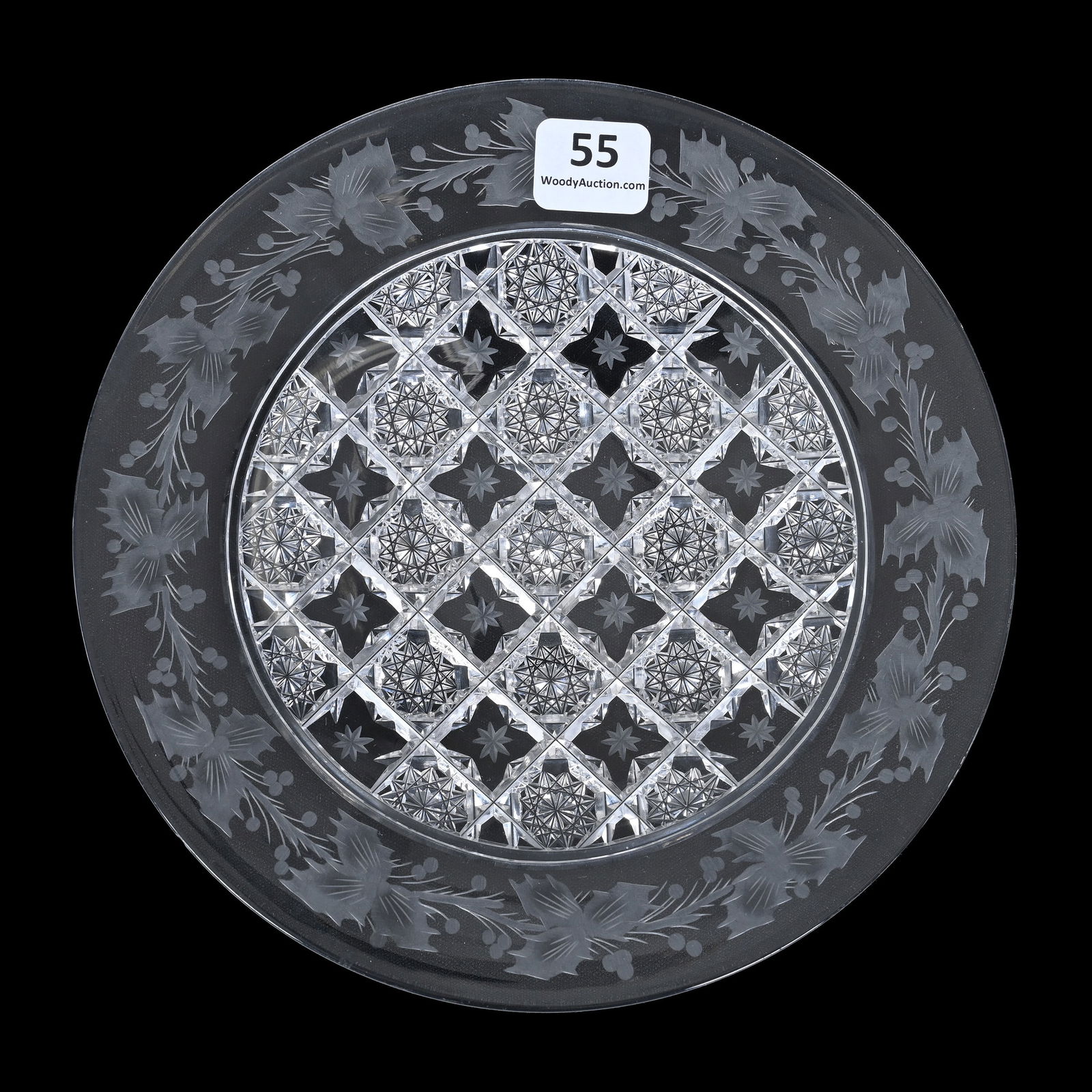 Plate, Cut Glass, Signed Sinclaire Snowflake And Holly Pattern, Excellent Example (1 of 3)