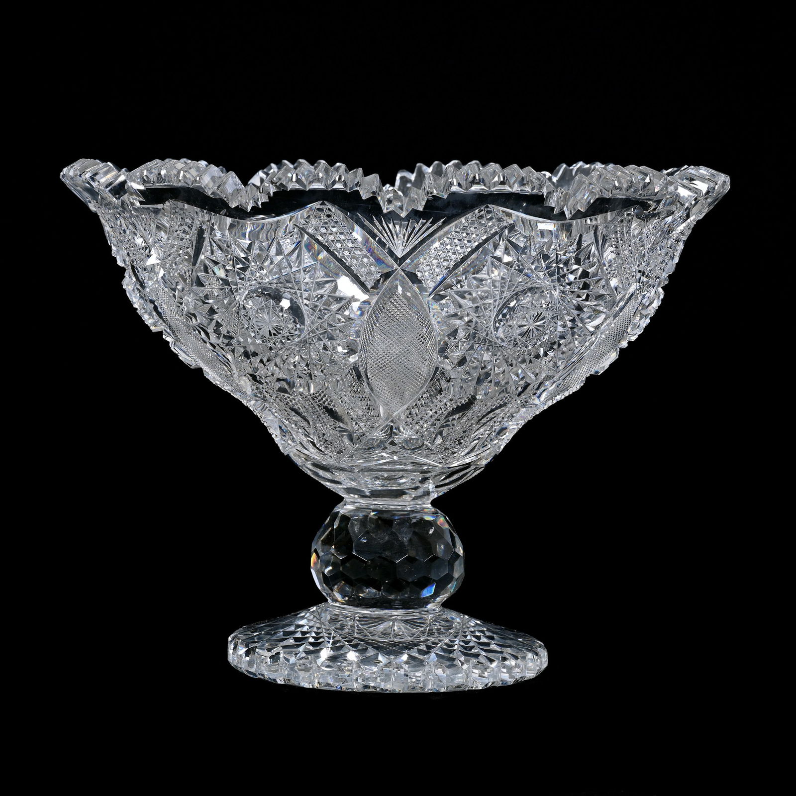 Pedestal Center Piece, Cut Glass, Superb Hobstar, Vesica, Nailhead Diamond & Strawberry Diamond (1 of 3)