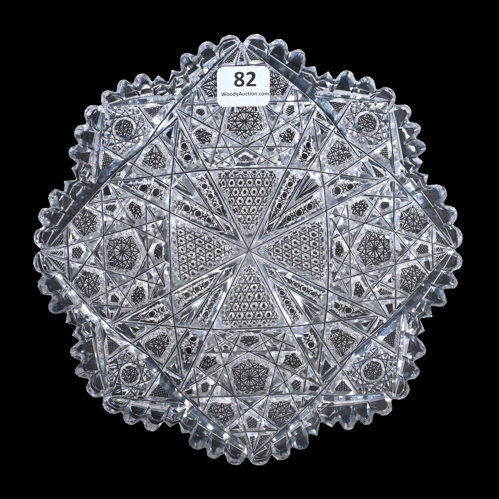 Plate, Cut Glass, Signed J. Hoare: Plate, American Brilliant Cut Glass, Signed J. Hoare, 7", Unique German Iron Cross Center With Hobstar Cluster, Strawberry Diamond, And Cane Highlights, Sherry and The Late Elton Linville Collection, 