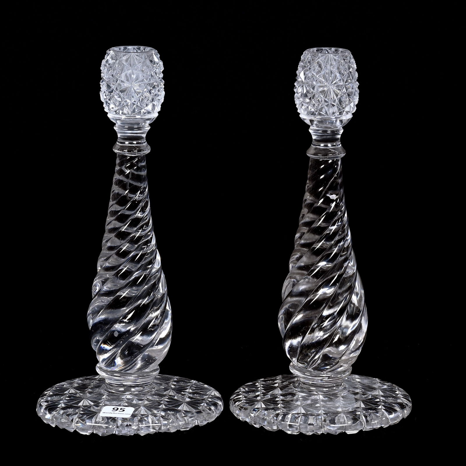 Pair Candlesticks, Cut Glass, Russian And Swirl Pattern (1 of 2)
