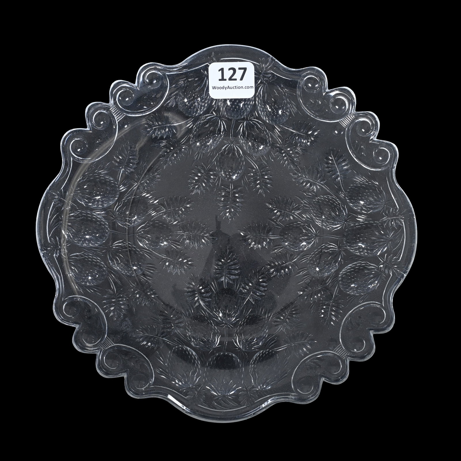 Plate, Cut Glass, Signed Hawkes Gravic Glass: Plate, American Brilliant Cut Glass, Signed Hawkes Gravic Glass, 7.25", Berry Pattern, Engraved Scroll Border, Sherry and The Late Elton Linville Collection, Indiana.