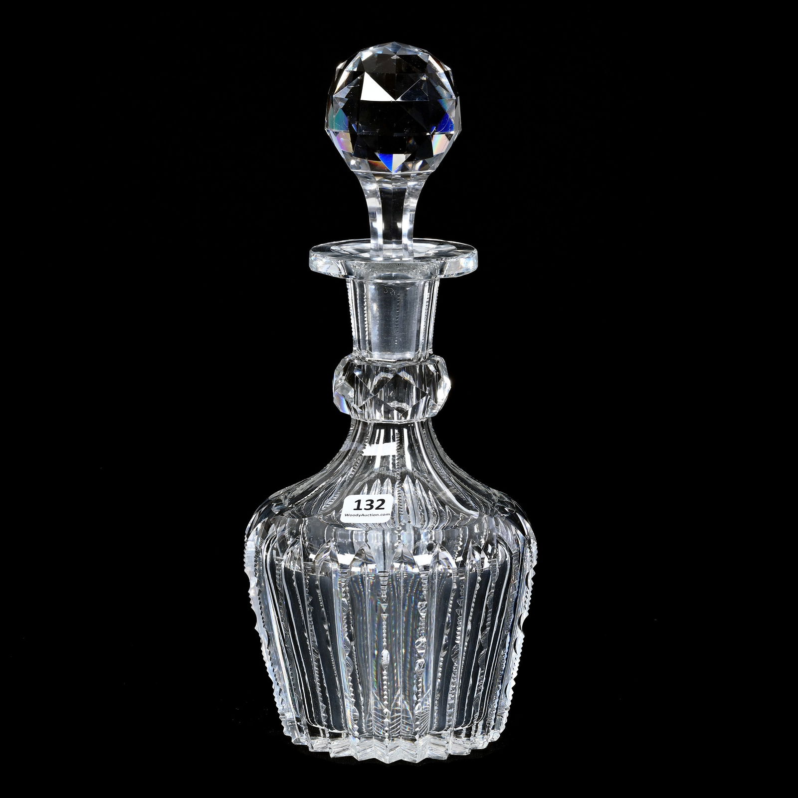 Decanter, Cut Glass, Deeply Cut Miters With Prism Highlights, Facet Cut Ring Neck (1 of 3)