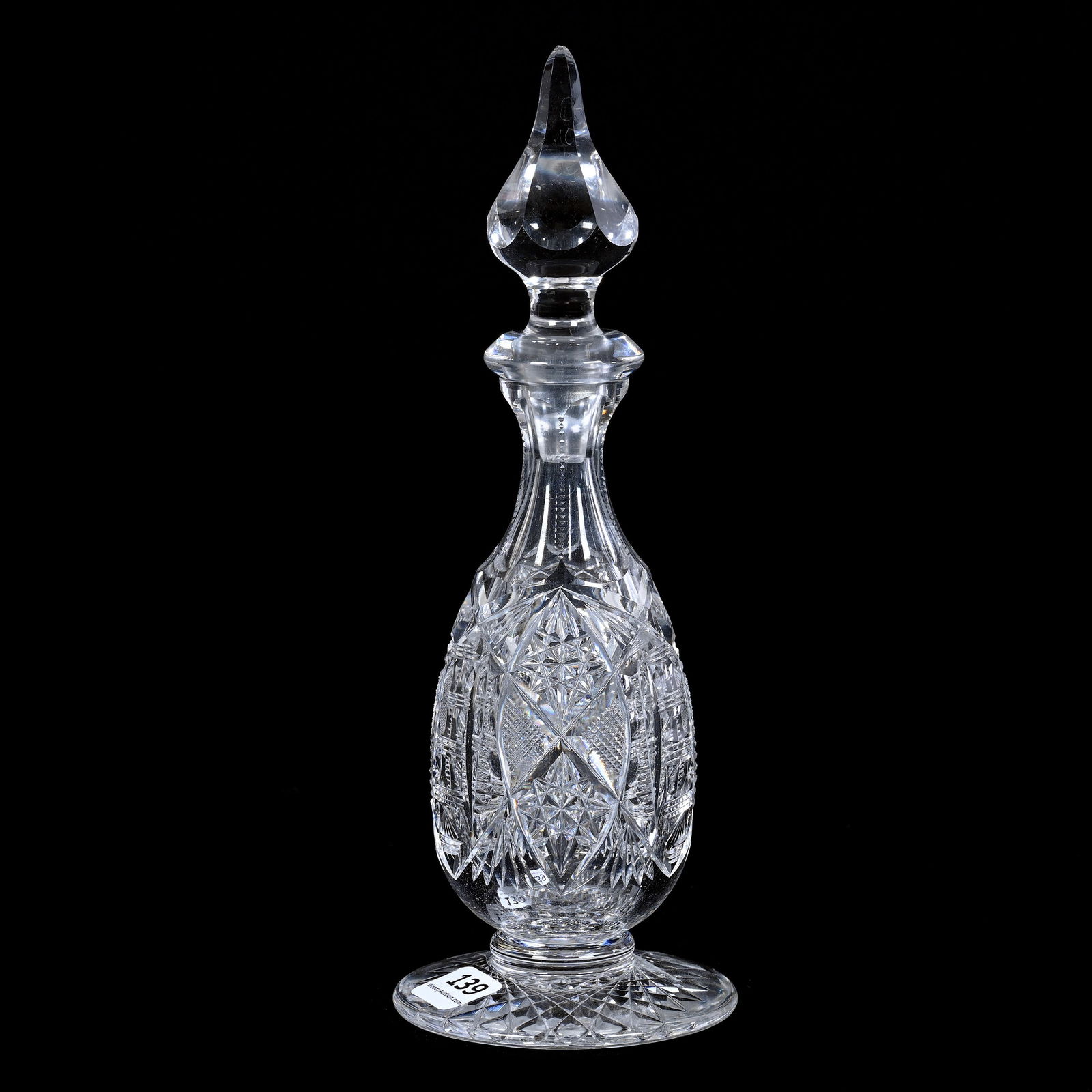 Pedestal Cruet Bottle, Cut Glass, Hobstar, Vesica, Strawberry Diamond, Prism, And Fan Motif (1 of 3)