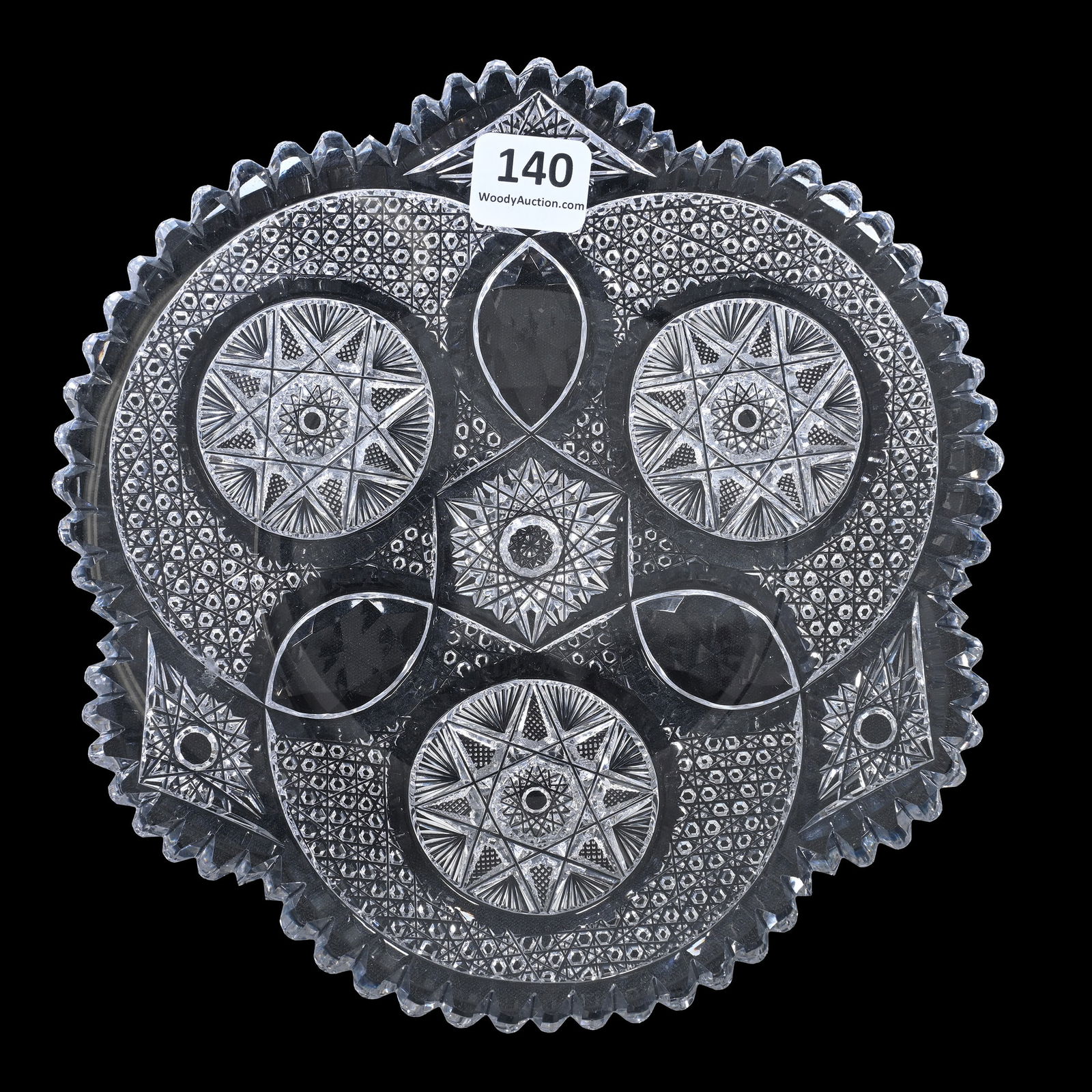 Plate, Cut Glass, 3 Sections Of Circular Hobstars, Faceted Cut, Vesica Jewels, And Nailhead Diamond (1 of 2)