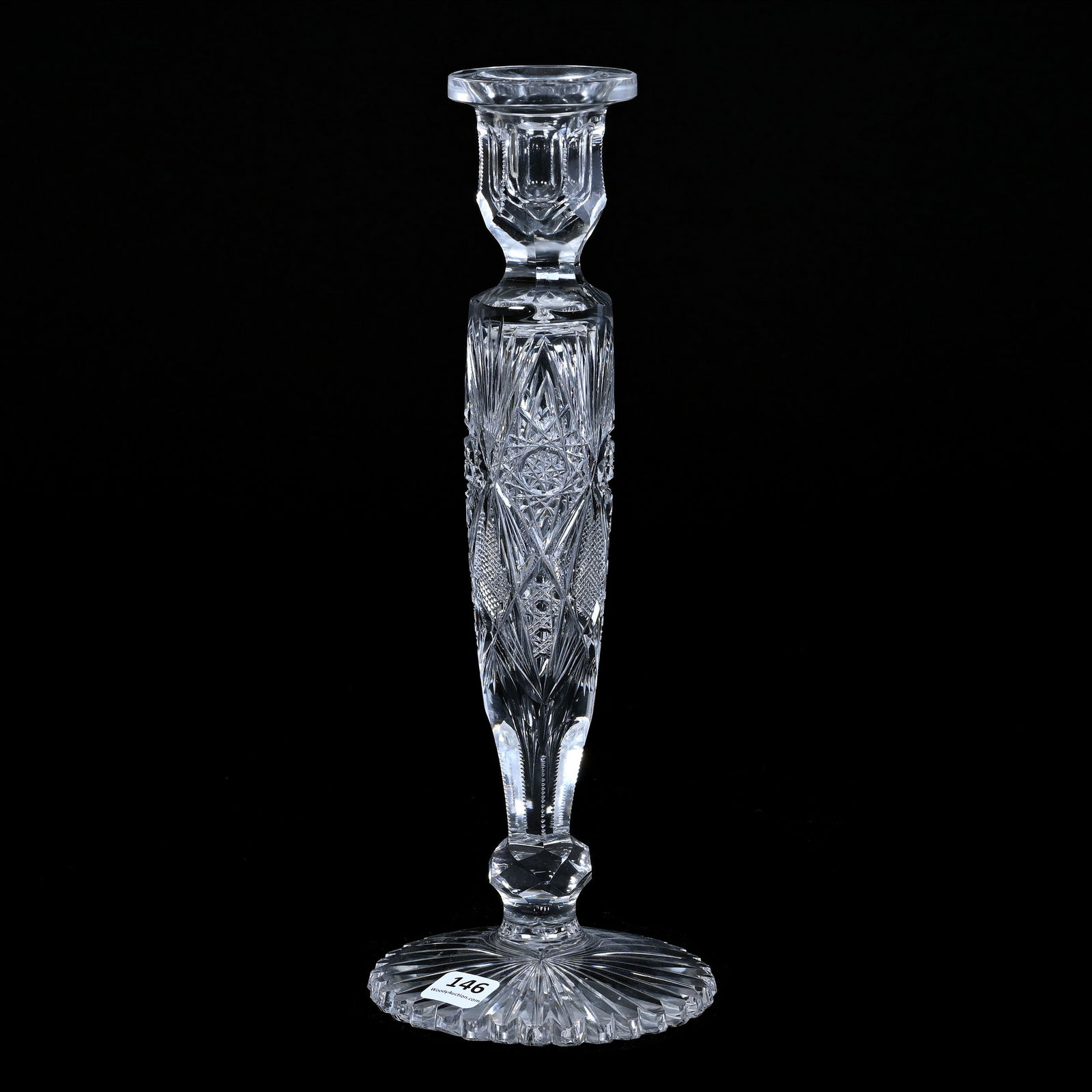 Candlestick Holder, Cut Glass, Hobstar, Cane, Strawberry Diamond, And Fan Motif, Scalloped Ray Cut (1 of 2)