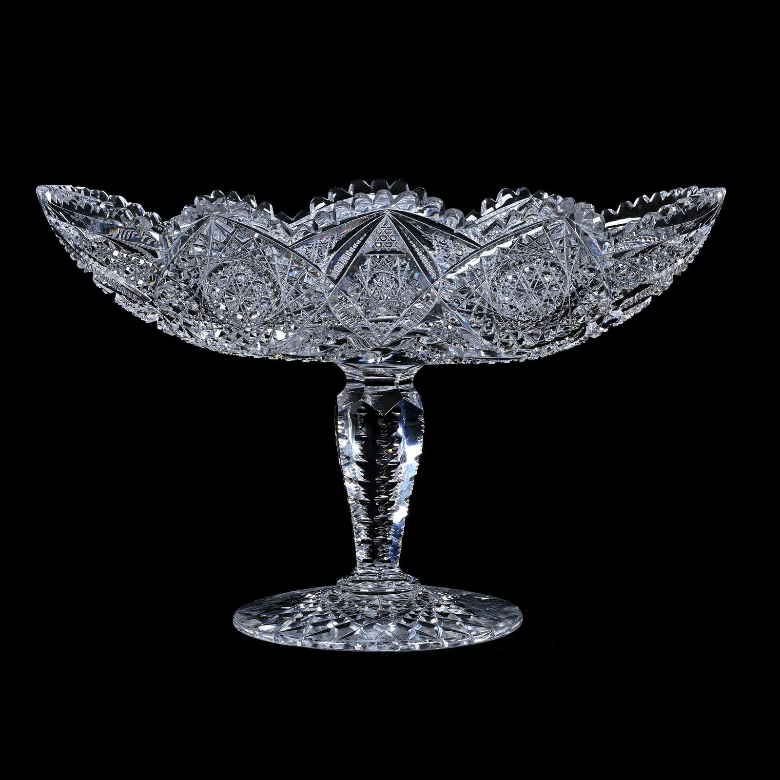 Pedestal Celery, Cut Glass, Superbly Cut With Hobstar, Cane, Vesica, And Zipper Motif, Solid Notched (1 of 3)