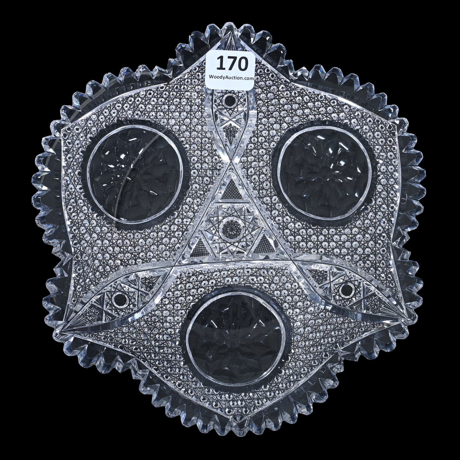Plate, Cut Glass, Three Sections Of Rose Windows With Kohinoor, Vesica, & Hobstar Highlights, Clear (1 of 2)