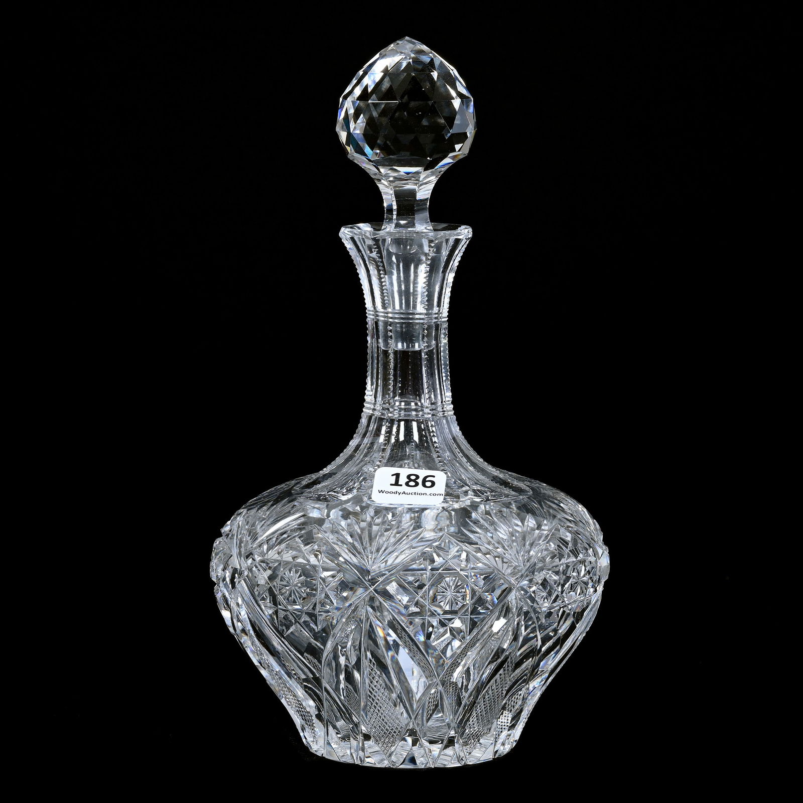 Cordial Decanter, Cut Glass, Signed Hawkes Gladys Pattern, Facet Cut Gem Stopper, Ray Cut Base (1 of 3)