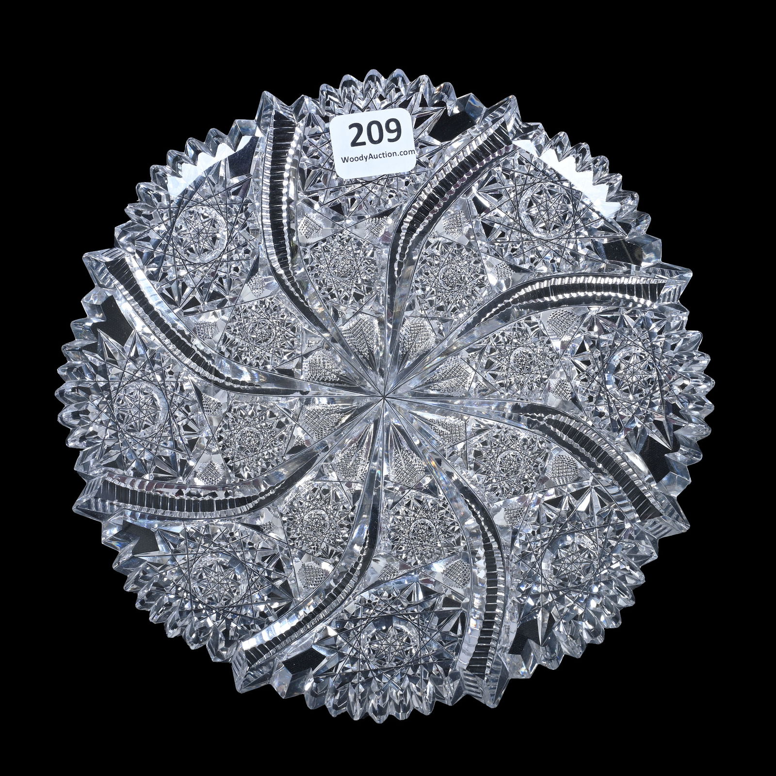 Plate, Cut Glass, Signed Tuthill, Eight Swirled Sections Of Hobstar, Strawberry Diamond & Zipper (1 of 2)