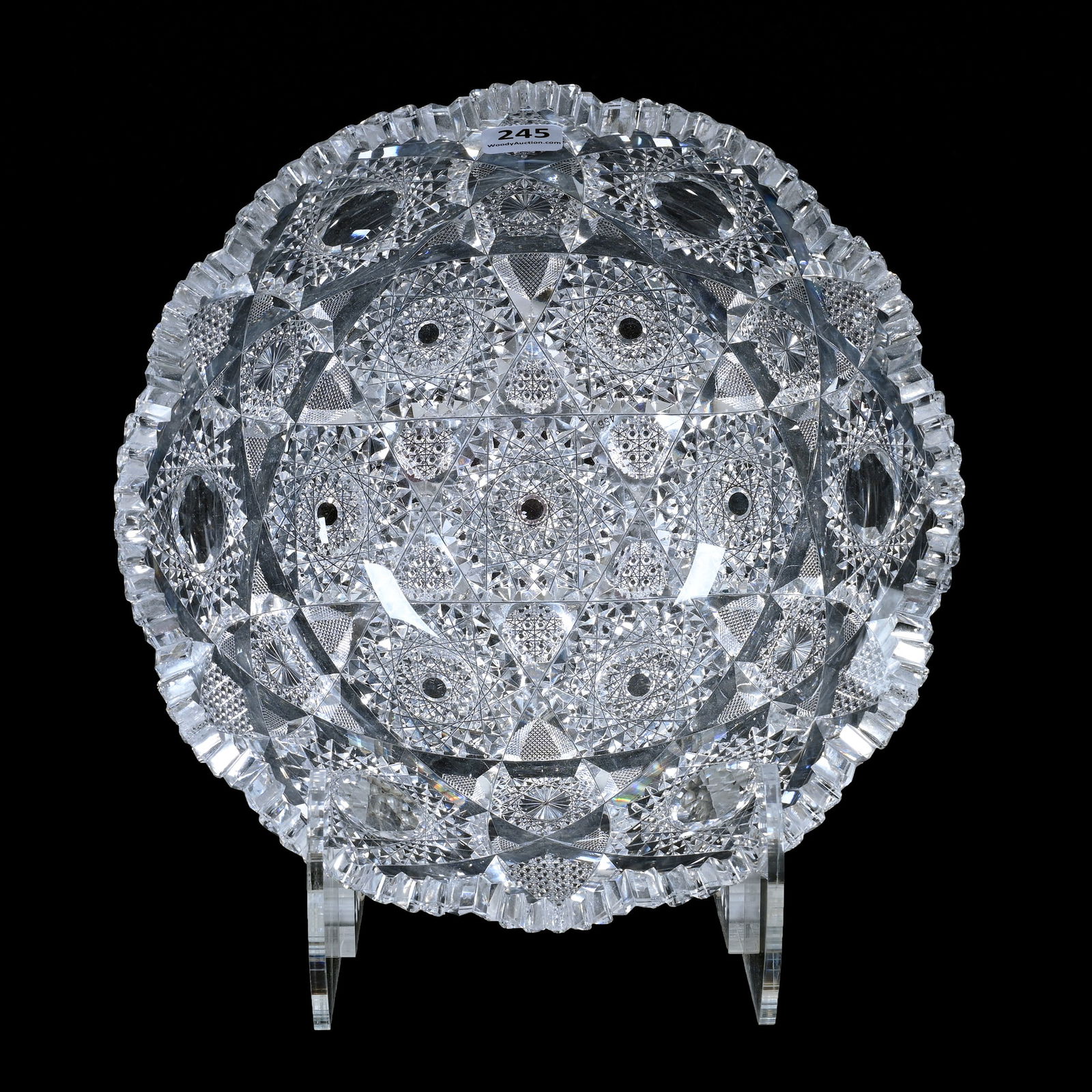 Bowl, Cut Glass, Pattern Resembles Rembrandt Pattern By Clark With Large Facet Cut Center Hobstars (1 of 8)