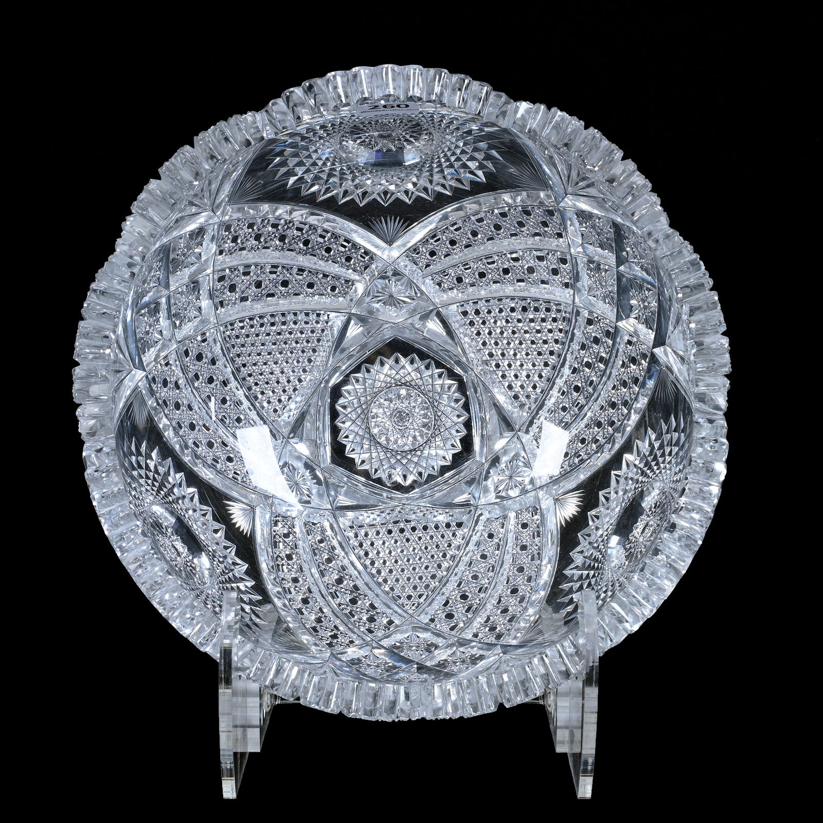 Bowl, Cut Glass, Three Sections Of Hobstar, Cane, Nailhead Diamond, Crosscut Diamond, Star, And Fan (1 of 3)