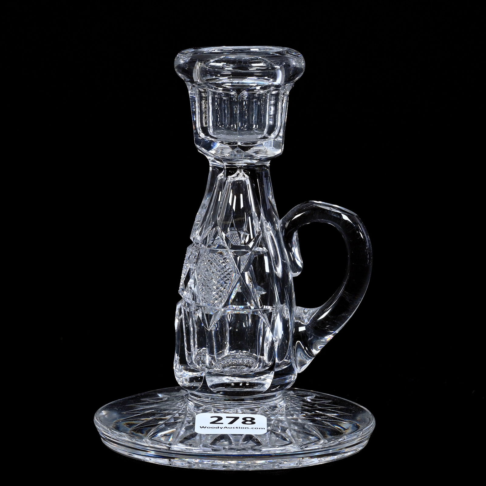 Chamber Stick, Cut Glass, Strawberry Diamond Buttons With Hobstar Base, Rare Form (1 of 3)