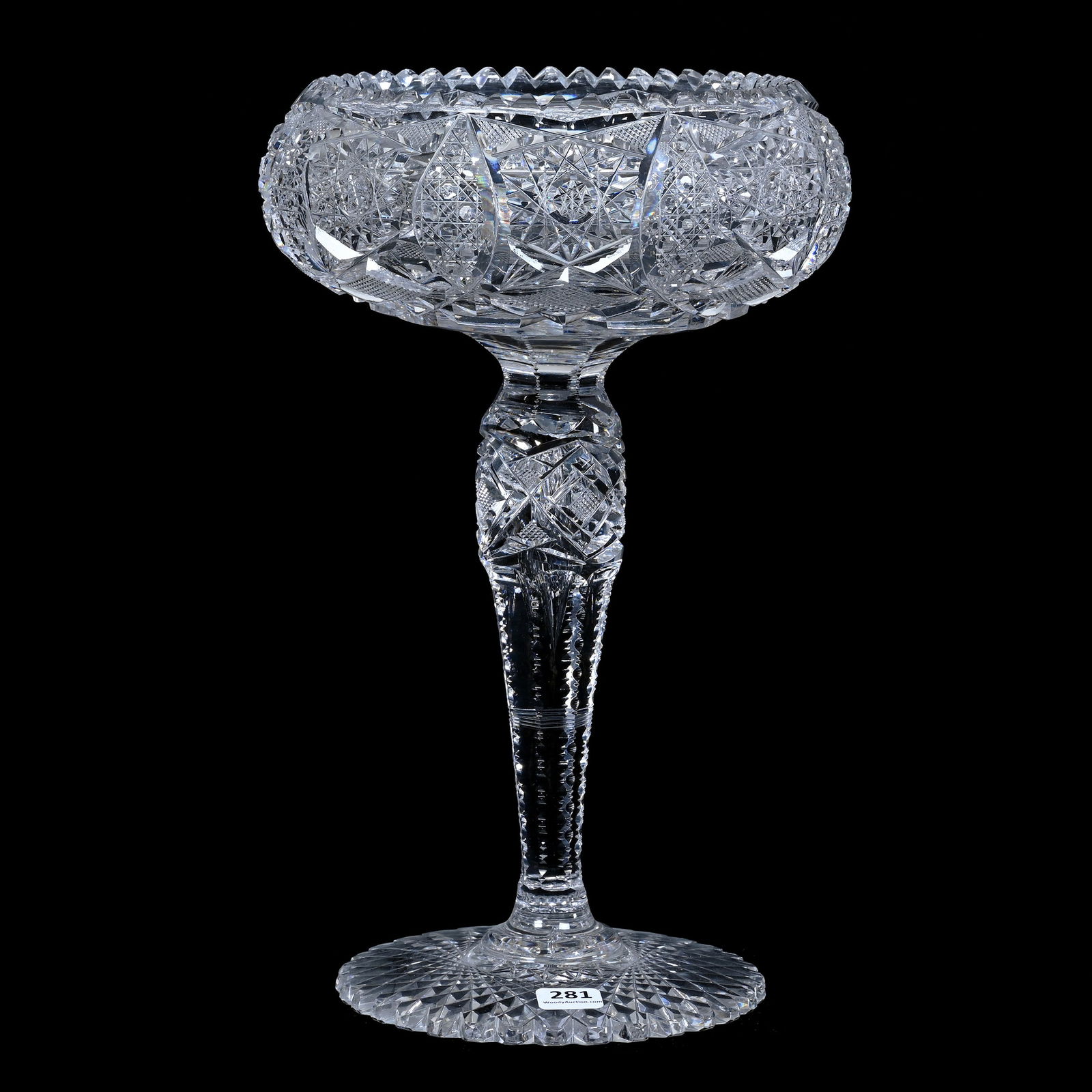 Compote, Cut Glass, Hobstar, Vesica, Cane, Strawberry Diamond, And Fan Motif, Pattern Cut Tear Drop (1 of 3)