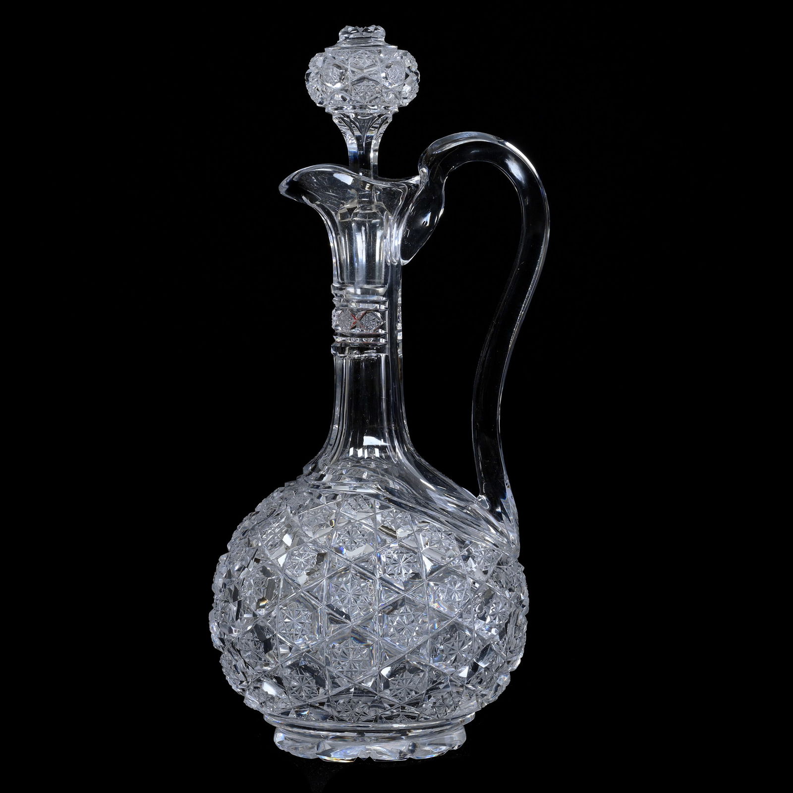 Claret Decanter, Cut Glass, Hobstar Button Design With Pattern Cut Stopper (1 of 3)