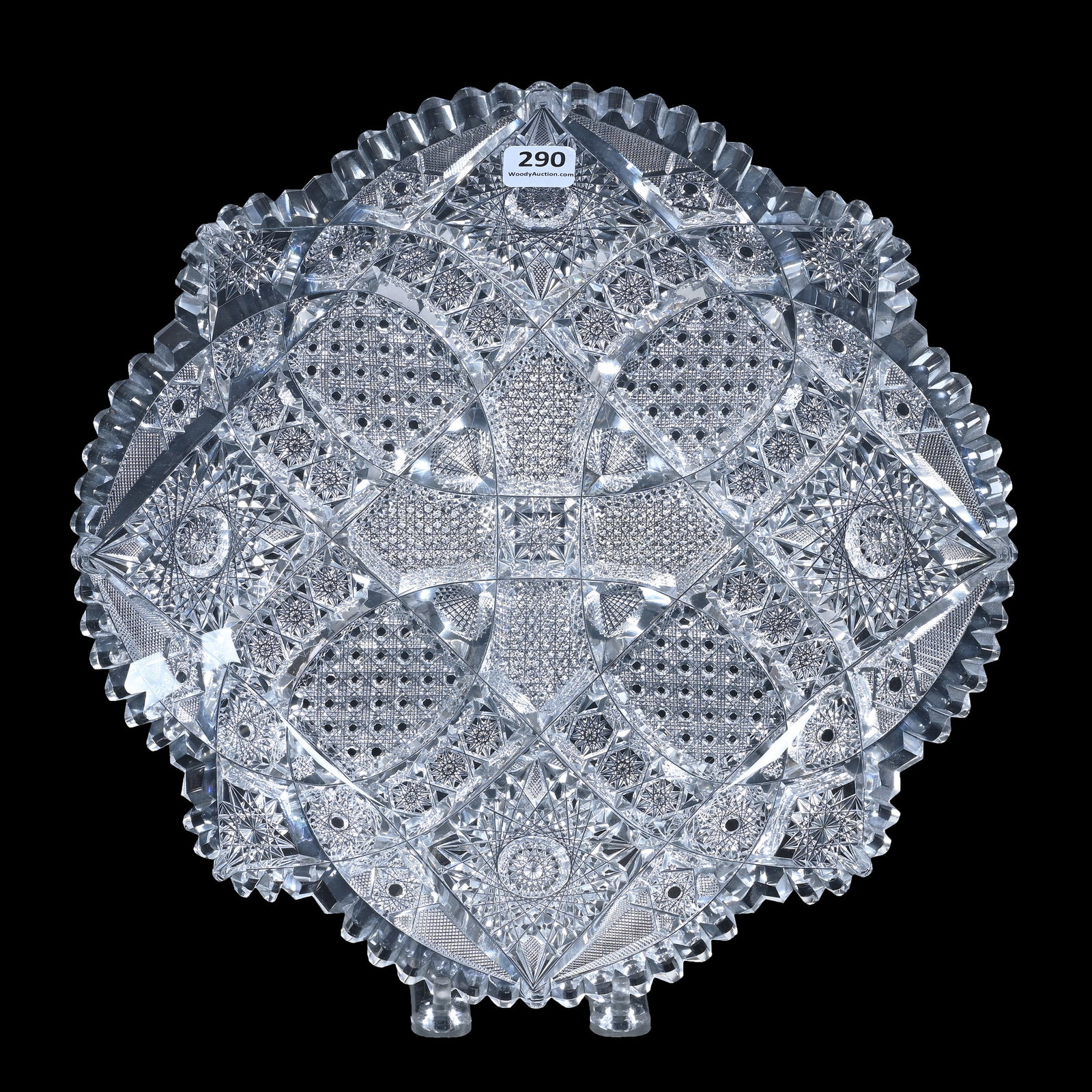 Round Tray, Cut Glass, Signed Libbey Celeste Pattern, Highest Quality: Round Tray, American Brilliant Cut Glass, Signed Libbey Celeste Pattern, Highest Quality, 11.5", Sherry and The Late Elton Linville Collection, Indiana. UPDATED 3-3-25: Tooth Chip, See Additional Phot