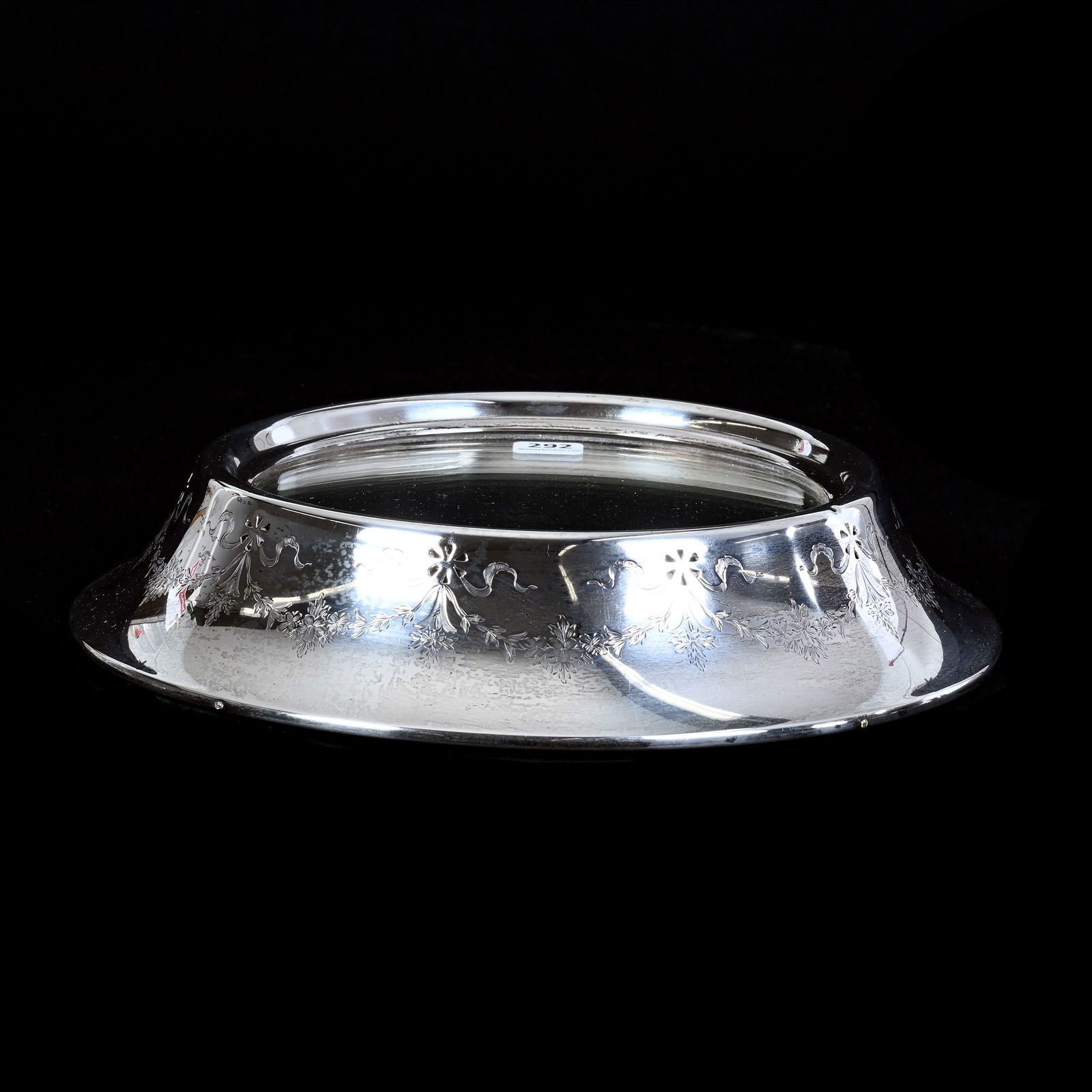 Plateau, Unmarked Silverplate With Garland And Ribbon Design, 7" Mirror Diameter (1 of 3)