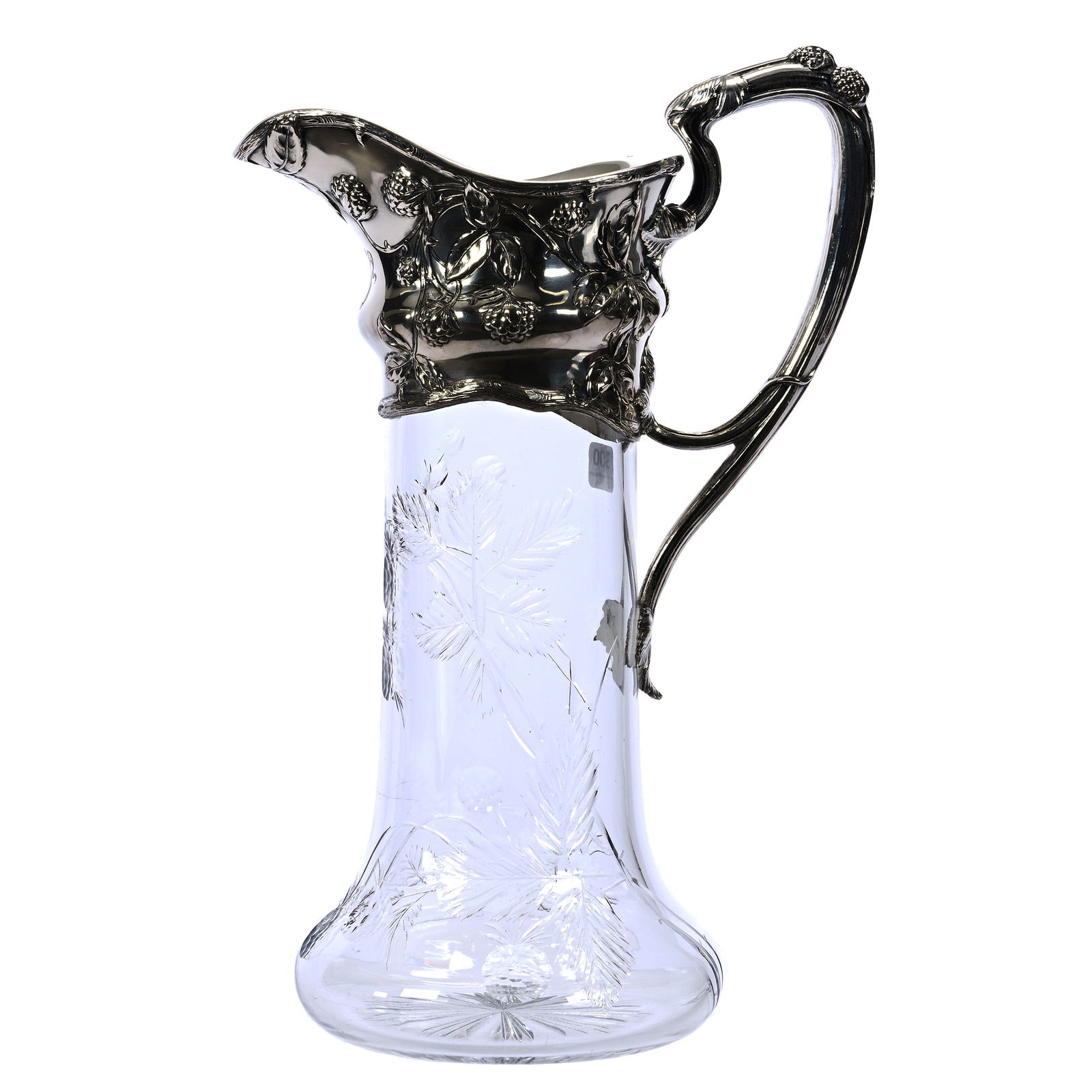 Tankard, Cut Glass, Finely Engraved Berry & Branch Decor, Extraordinary Gorham Sterling (1 of 7)