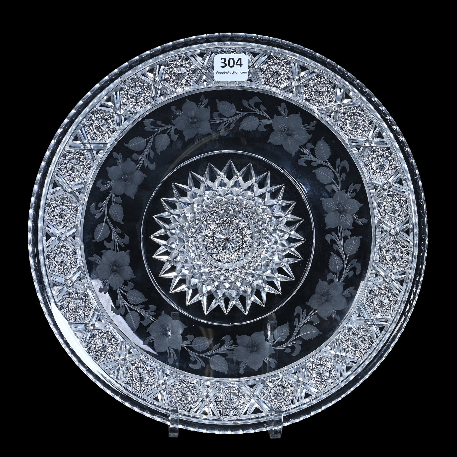 Sandwich Plate, Cut Glass, Signed Tuthill Rosaceae: Sandwich Plate, American Brilliant Cut Glass, Signed Tuthill Rosaceae, 10.25", Hobstar Wafer Base, Sherry and The Late Elton Linville Collection, Indiana.