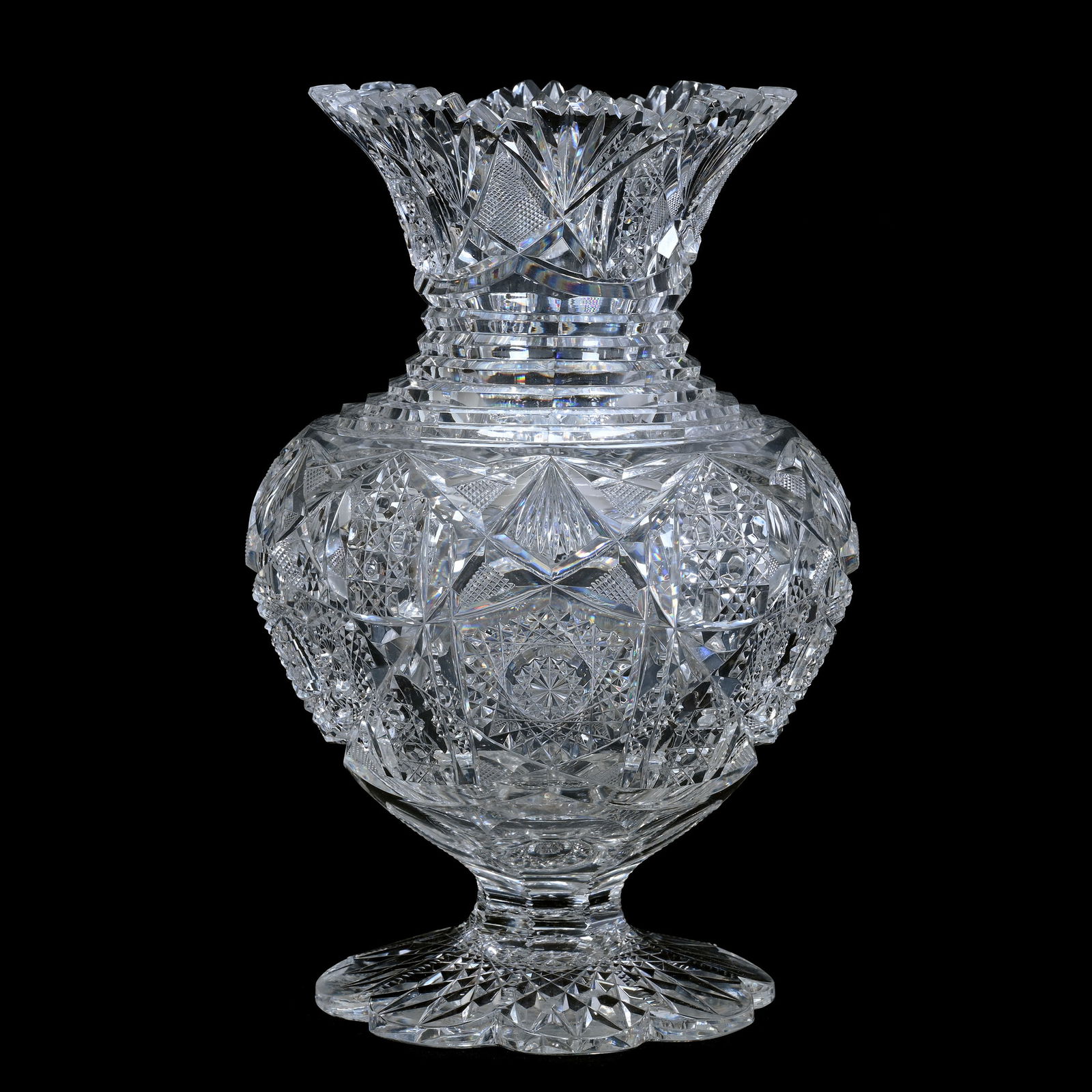 Pedestal Vase, Cut Glass, Hobstar, Cane, Strawberry Diamond, Prism, And Fan Motif (1 of 3)