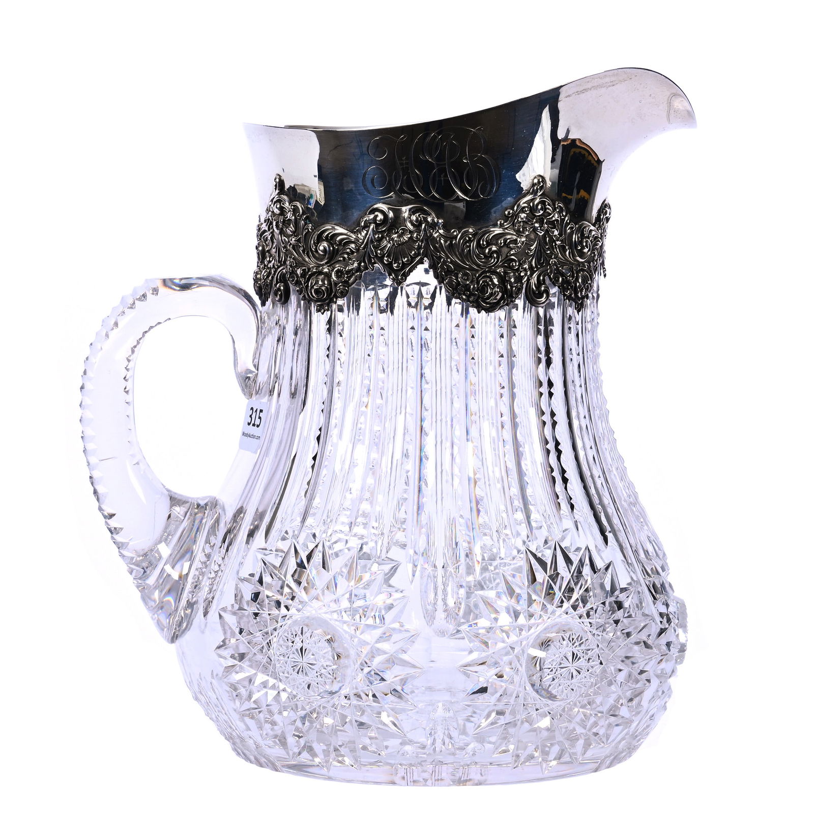 Pitcher, Cut Glass, Prism Cut Body, Large Hobstar Highlights (1 of 4)