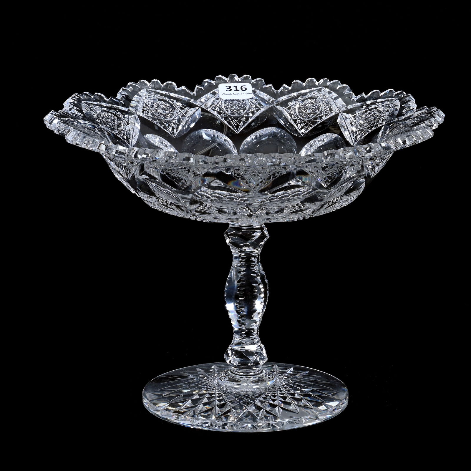 Compote, Cut Glass, Signed Sinclaire Bengal Pattern, Solid Notched Stem, Hobstar Foot, Quality Blank (1 of 3)