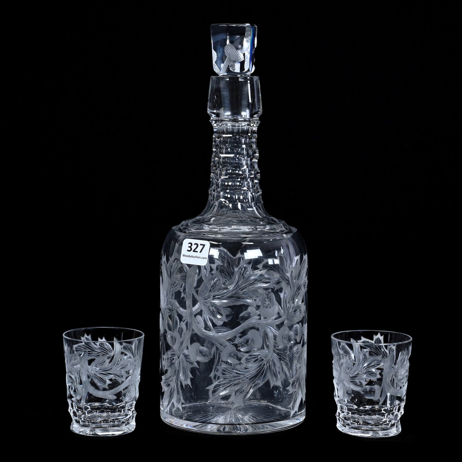 Whiskey Set, Cut Glass, Acorn And Leaves Pattern By California Cut Glass (1 of 3)