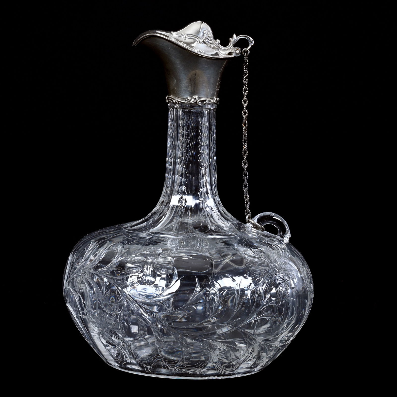 Chain Decanter, Cut Glass, Engraved Floral And Leaves Design, Attributed To Hawkes (1 of 5)