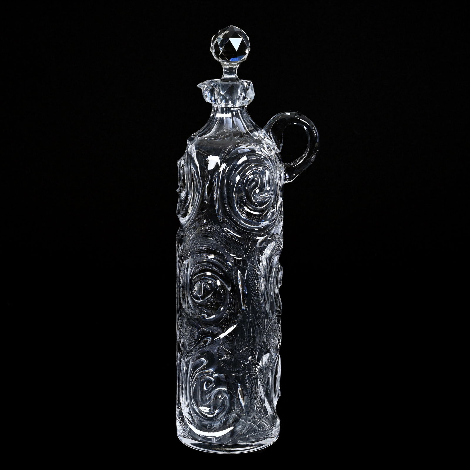 Whiskey Bottle, Handled, Cut Glass, Snail & Engraved Wheat Pattern By J. Hoare (1 of 3)