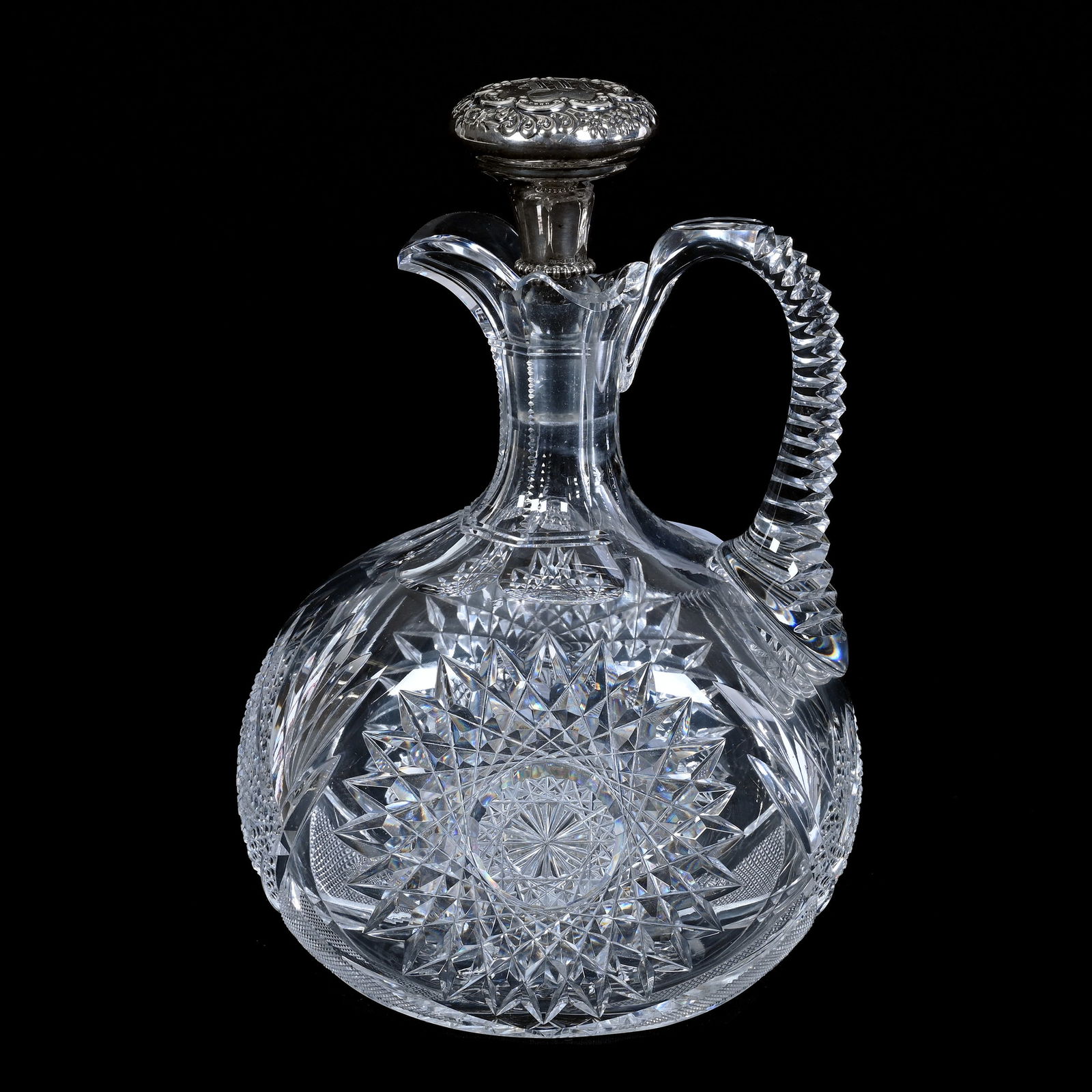 Decanter, Cut Glass, Savoy Pattern By Meriden, Wilcox Sterling Silver Stopper (1 of 4)