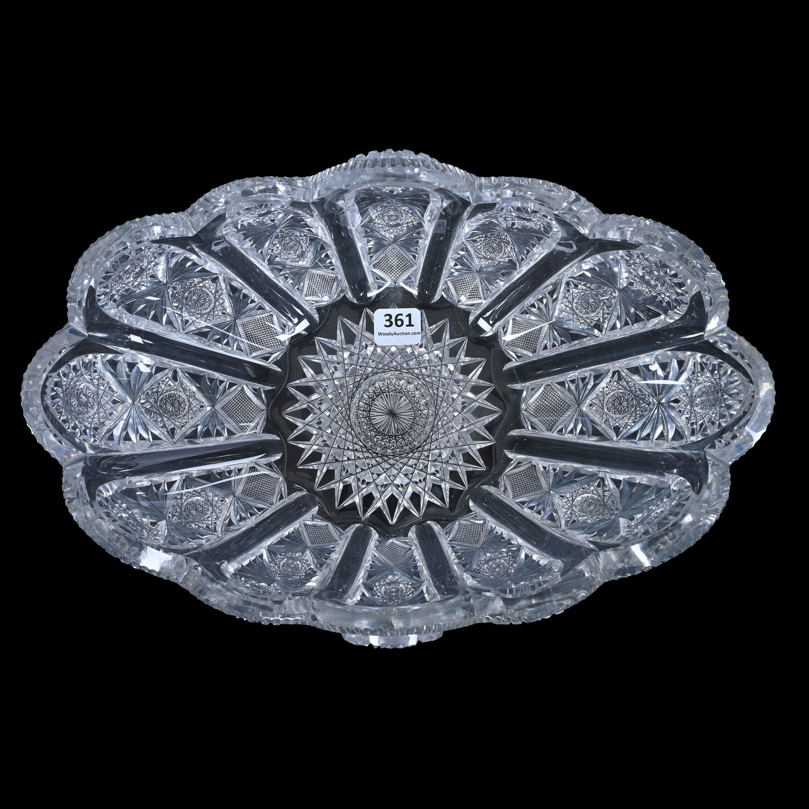 Oval Bowl, Blown Mold, Cut Glass, Signed Hawkes, Hobstar Center With Kohinoor Type Pattern (1 of 4)