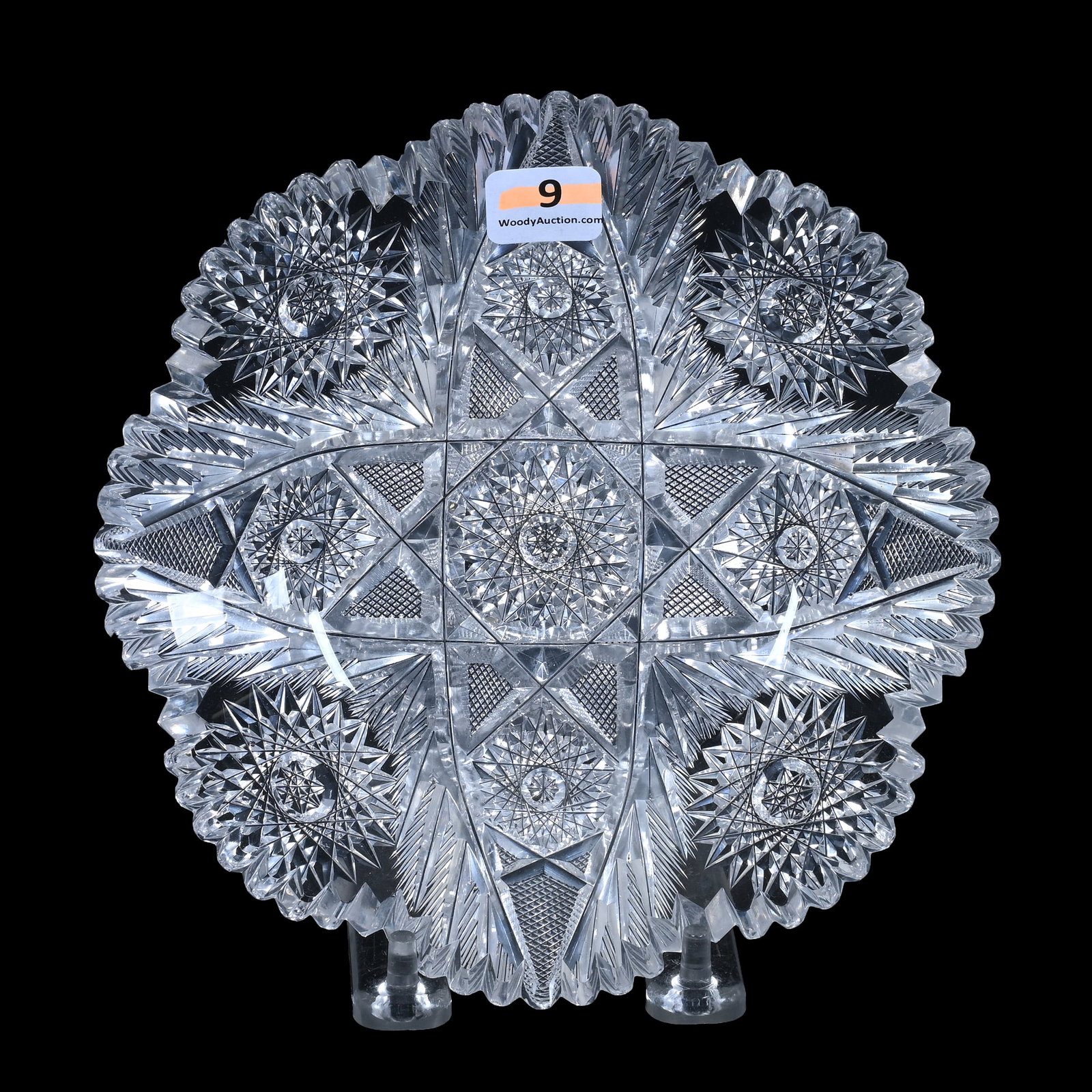 Plate, ABCG, Designed By W.C. Anderson: Plate, American Brilliant Cut Glass, Designed By W.C. Anderson, 7", Four Sections Of Hobstar, Strawberry Diamond & Feather Motif, Collection Of Sherry & The Late Elton Linville, IN.