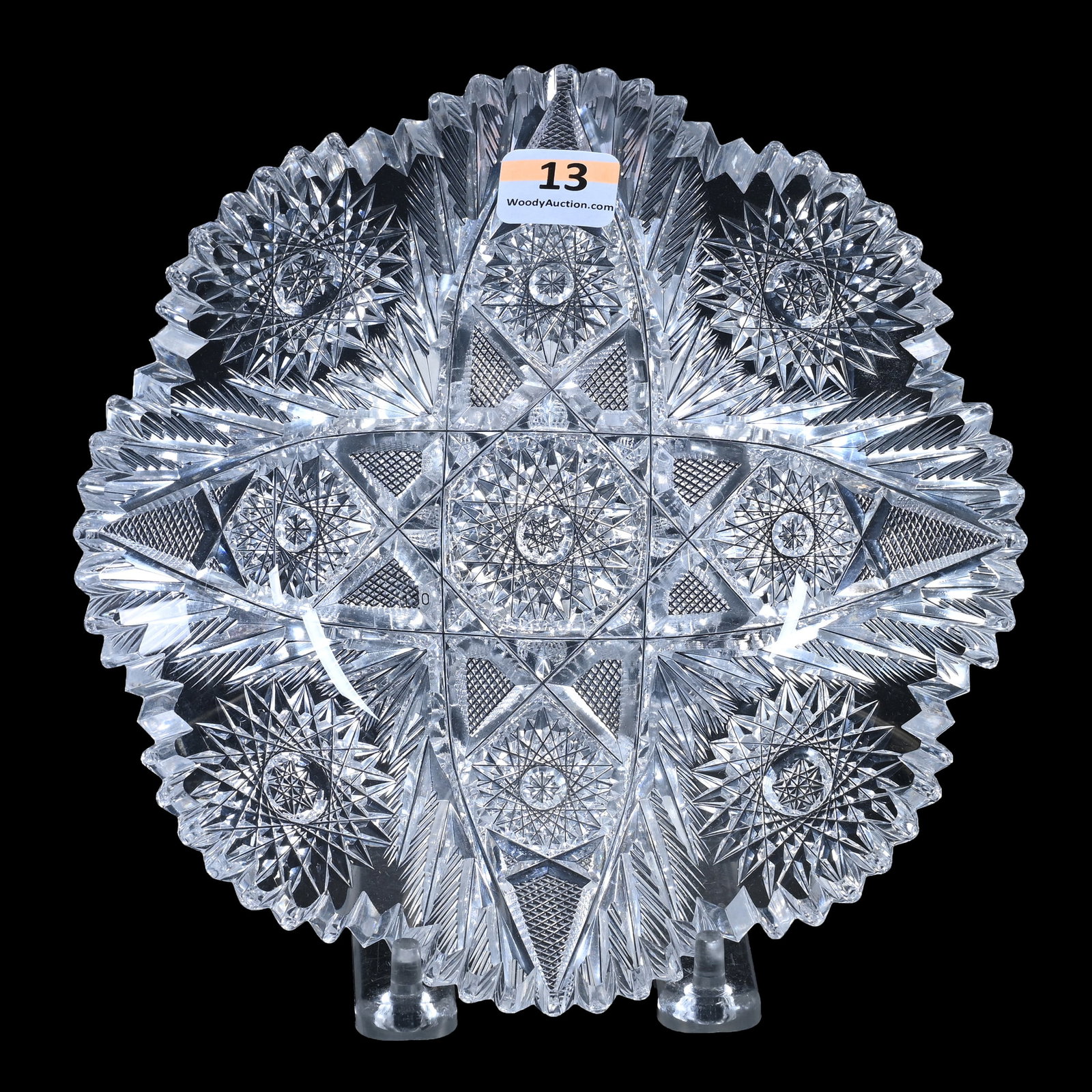 Plate, ABCG, Designed By W.C. Anderson: Plate, American Brilliant Cut Glass, Designed By W.C. Anderson, 7", Four Sections Of Hobstar, Strawberry Diamond & Feather Motif, Collection Of Sherry & The Late Elton Linville, IN.