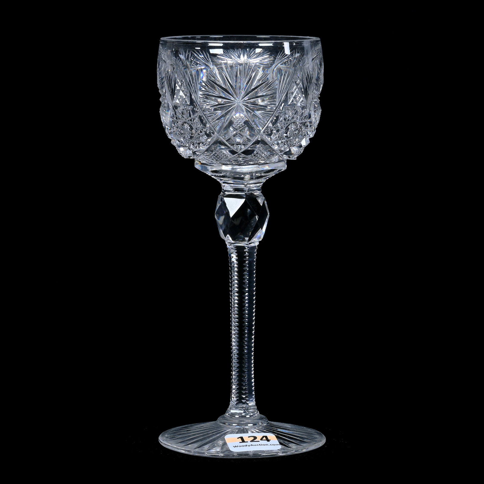Wine Stem, ABCG, Fredericka Pattern Designed By W. C. Anderson For American Cut Glass: Wine Stem, American Brilliant Cut Glass, Fredericka Pattern Designed By W. C. Anderson For American Cut Glass, 7" x 2.75", Collection Of Sherry & The Late Elton Linville, IN.
