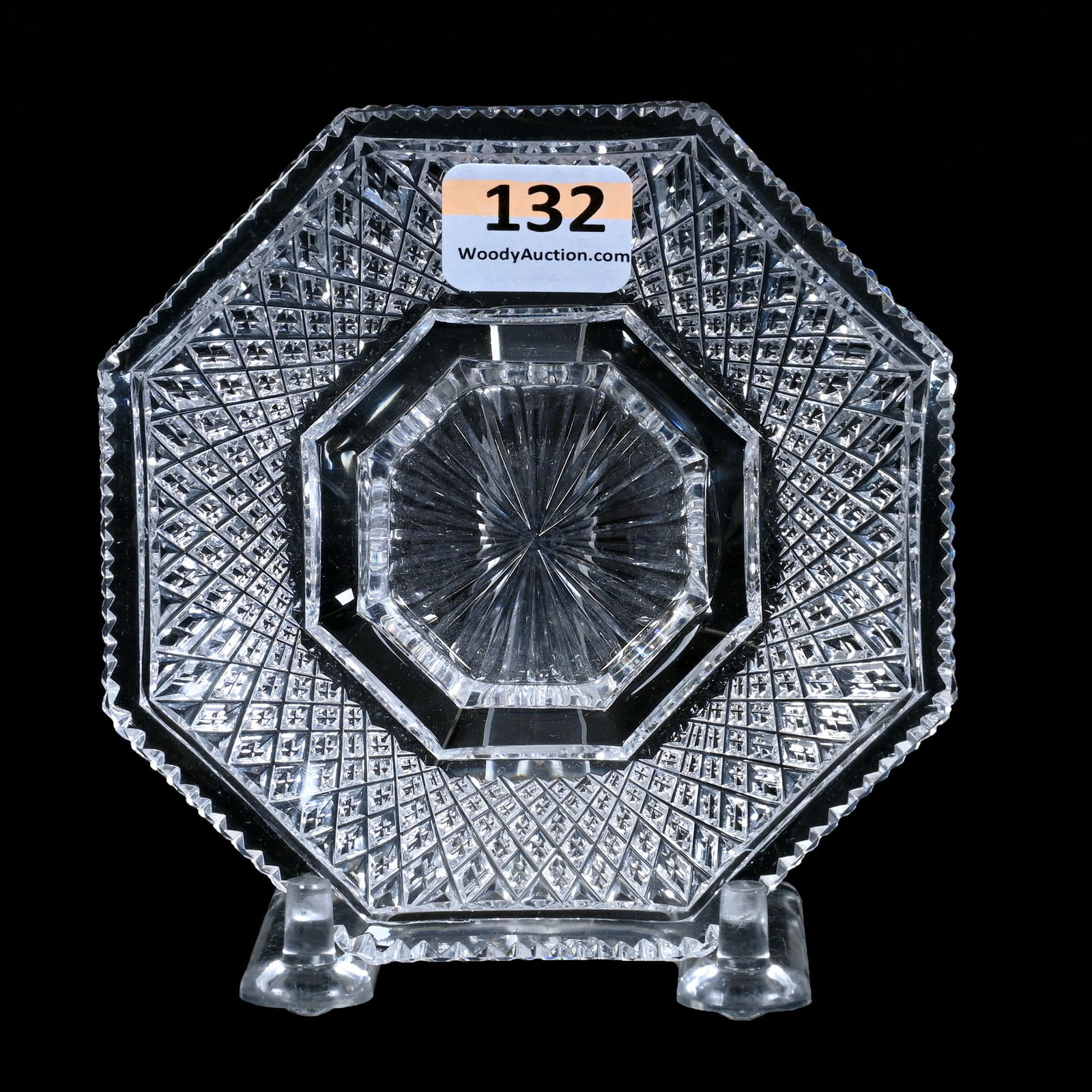 Nut Dish, Eight-Sided, ABCG, Signed Hawkes Crosscut Diamond Border (1 of 2)