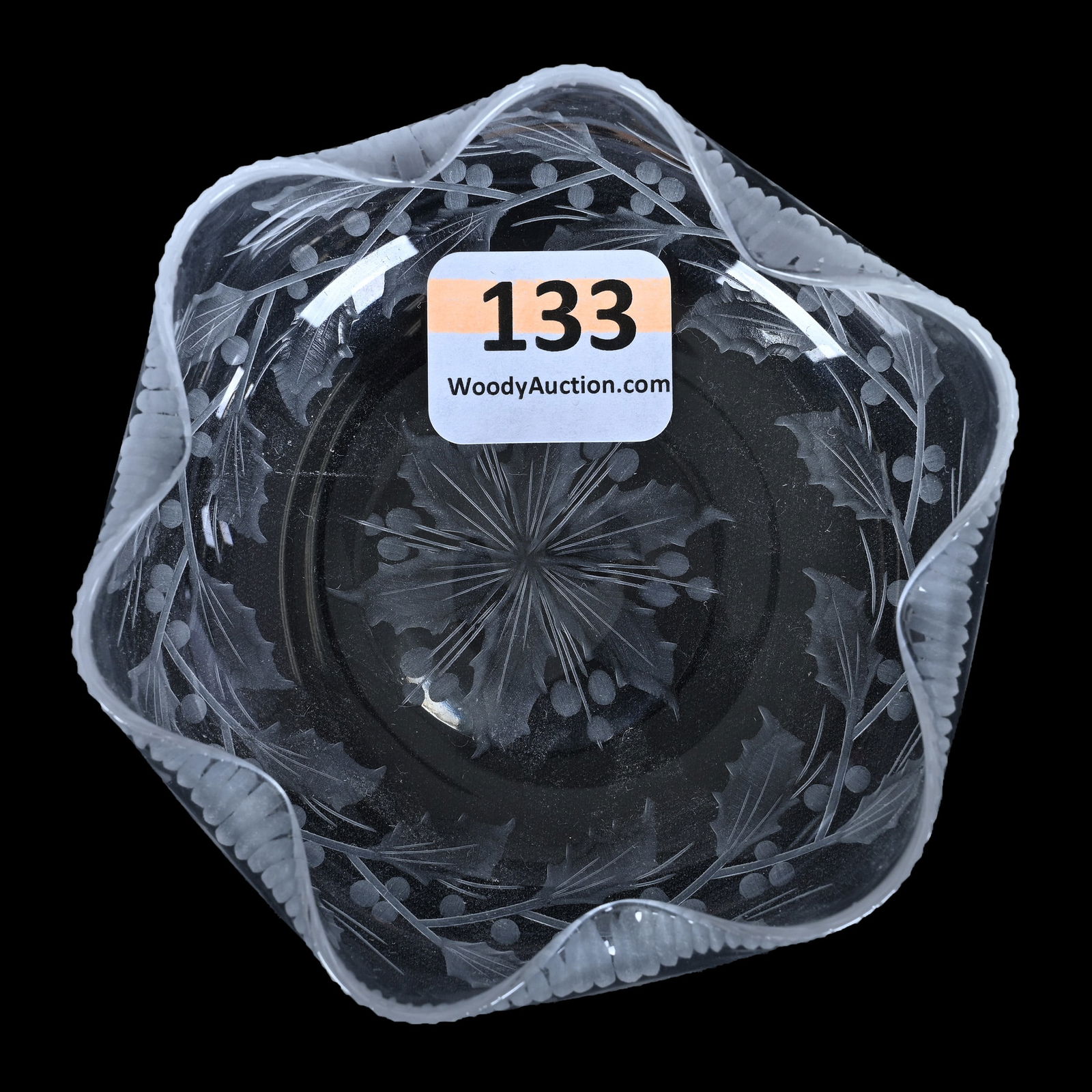 Almond Dish, ABCG, Signed Libbey, Engraved Holly Pattern (1 of 2)