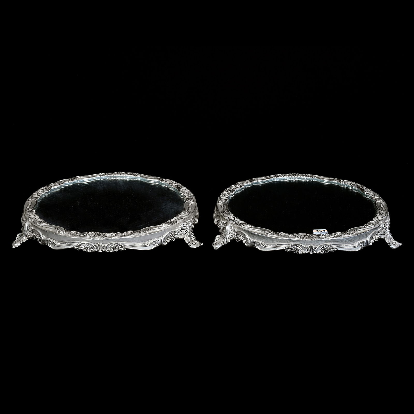 (2) Round Mirrored Plateaus Marked Wallace Silverplate, 10" Diameter Mirrors, Modern (1 of 4)