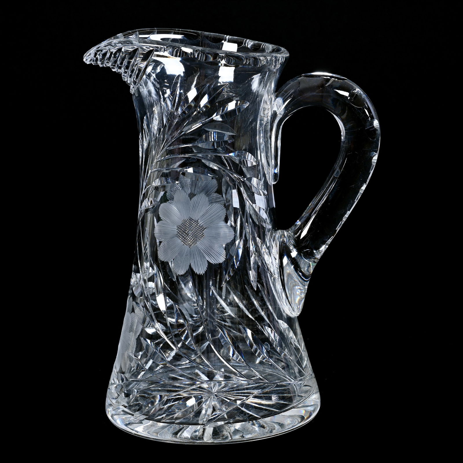 Water Pitcher, ABCG, Copper Wheel Engraved Daisy Motif (1 of 3)