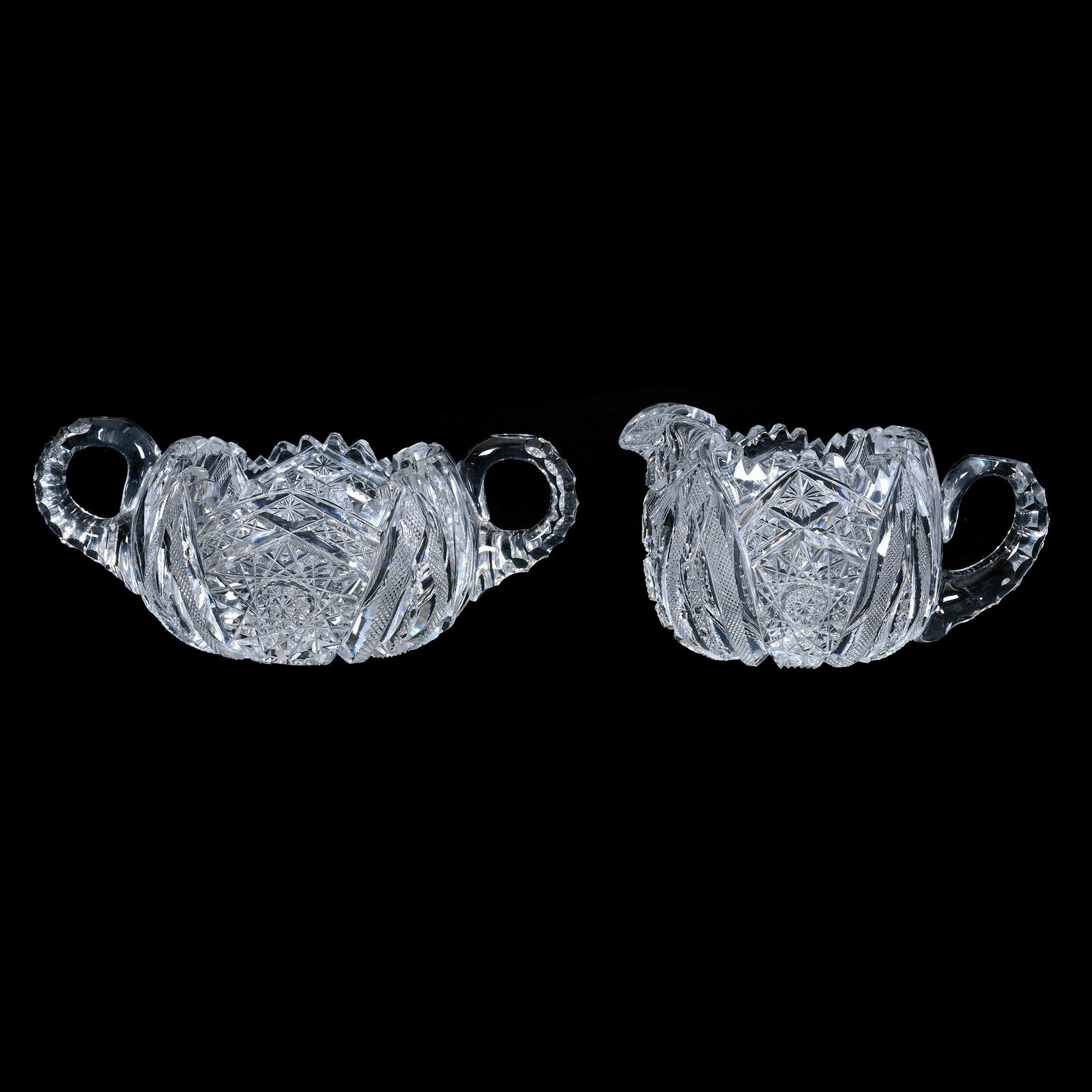 Creamer & Sugar Set, ABCG, Hobstar, Vesica, Cane, Strawberry Diamond & Fan Motif (1 of 3)