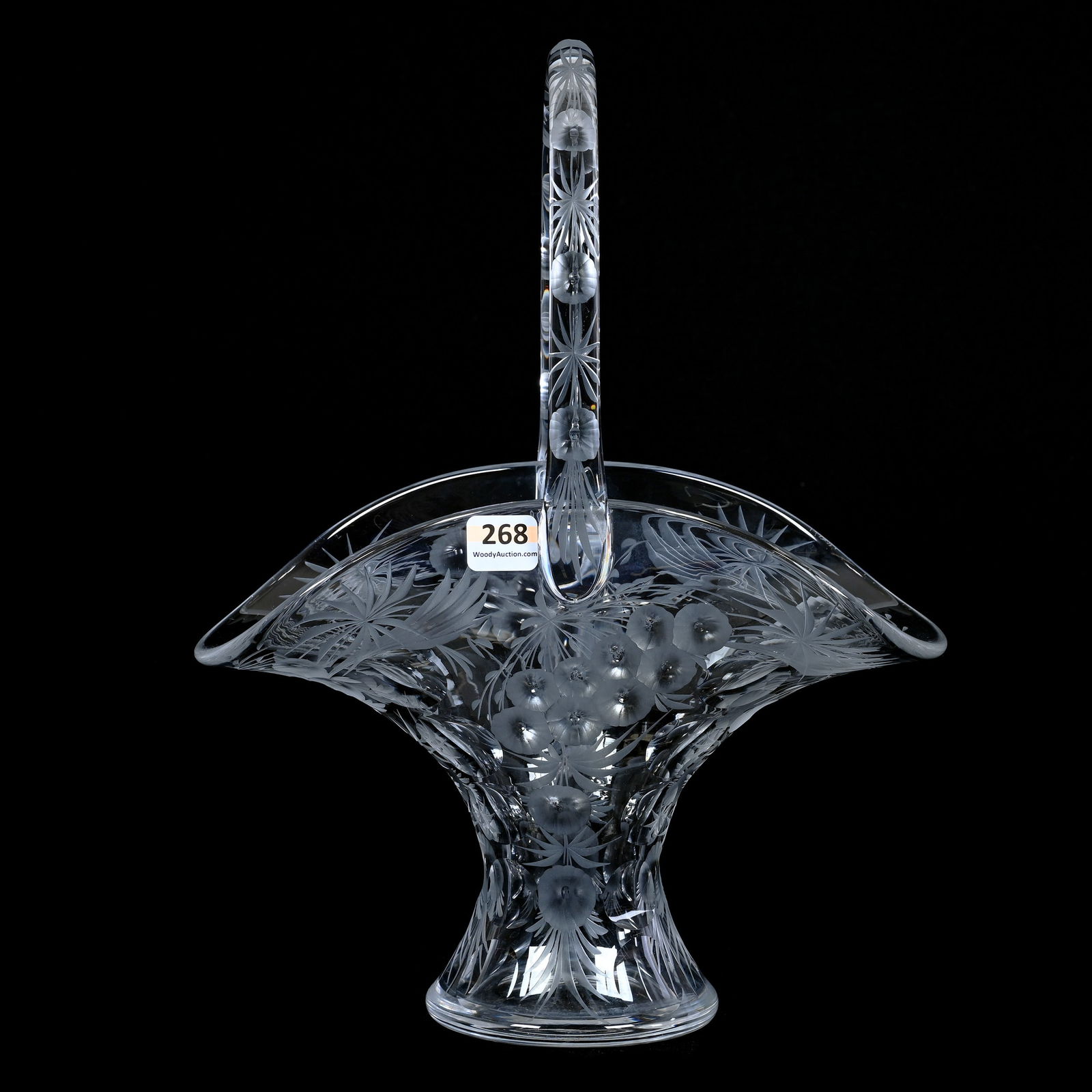 Basket, ABCG, Signed Libbey, Engraved Flowers & Bullseye Pattern, Pattern Engraved Handle (1 of 3)