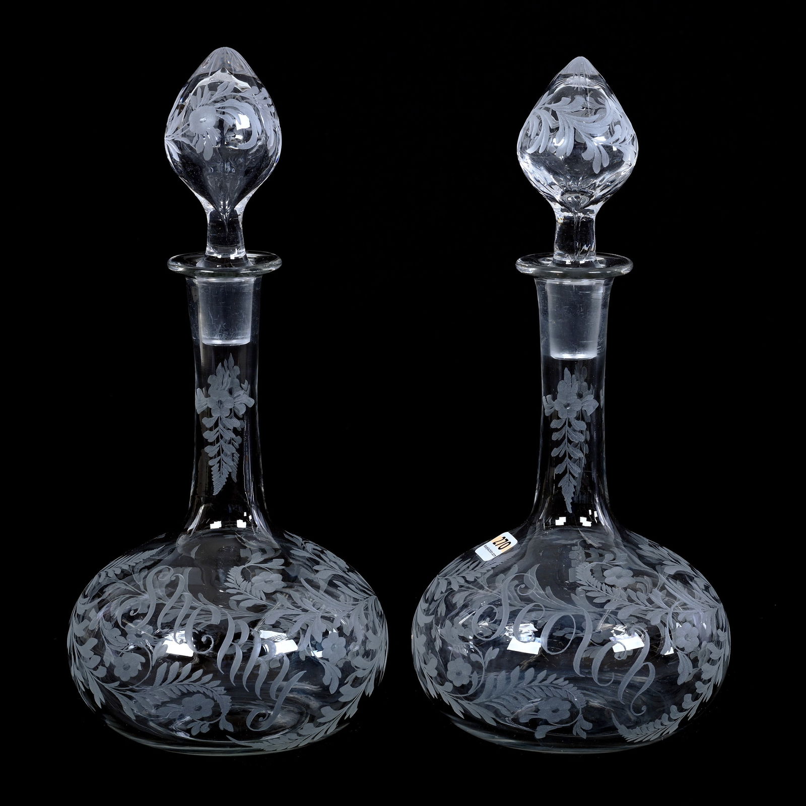 Pair Decanters, ABCG, Signed Hawkes, Each Engraved "Scotch" And "Sherry" With Engraved Floral (1 of 5)