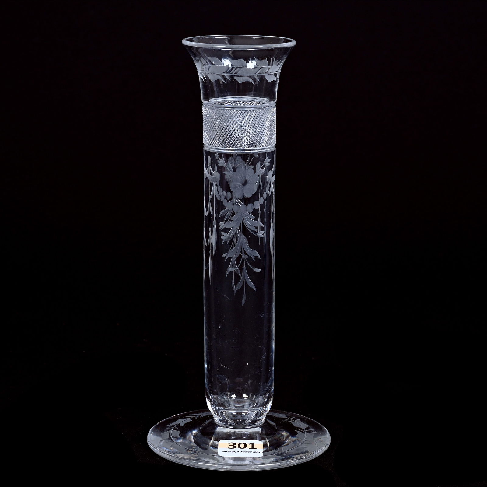 Bud Vase, ABCG, Signed Tuthill Engraved Floral & Strawberry Diamond Band (1 of 2)