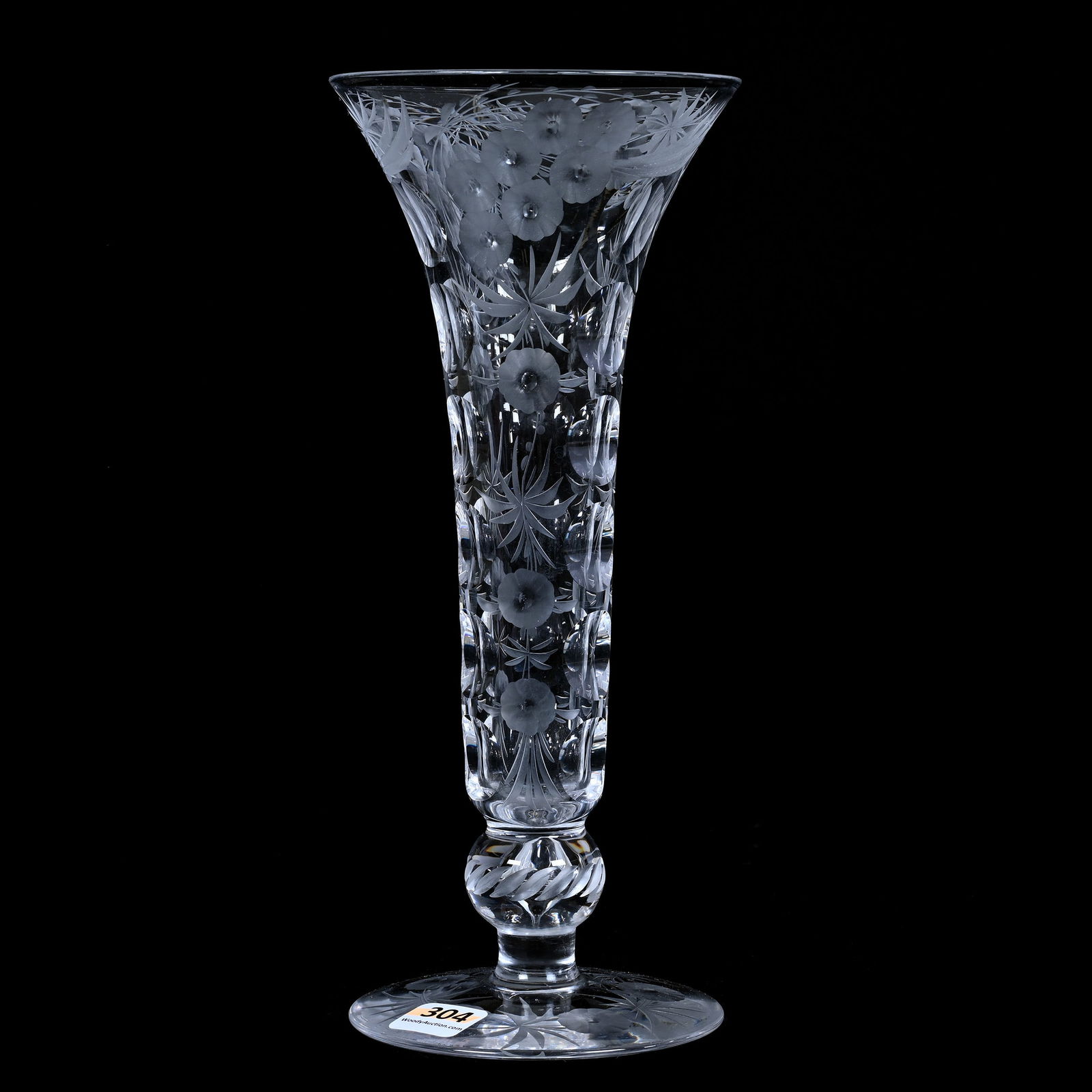 Trumpet Vase, ABCG, Signed Libbey, Engraved Floral And Bullseye Pattern (1 of 3)