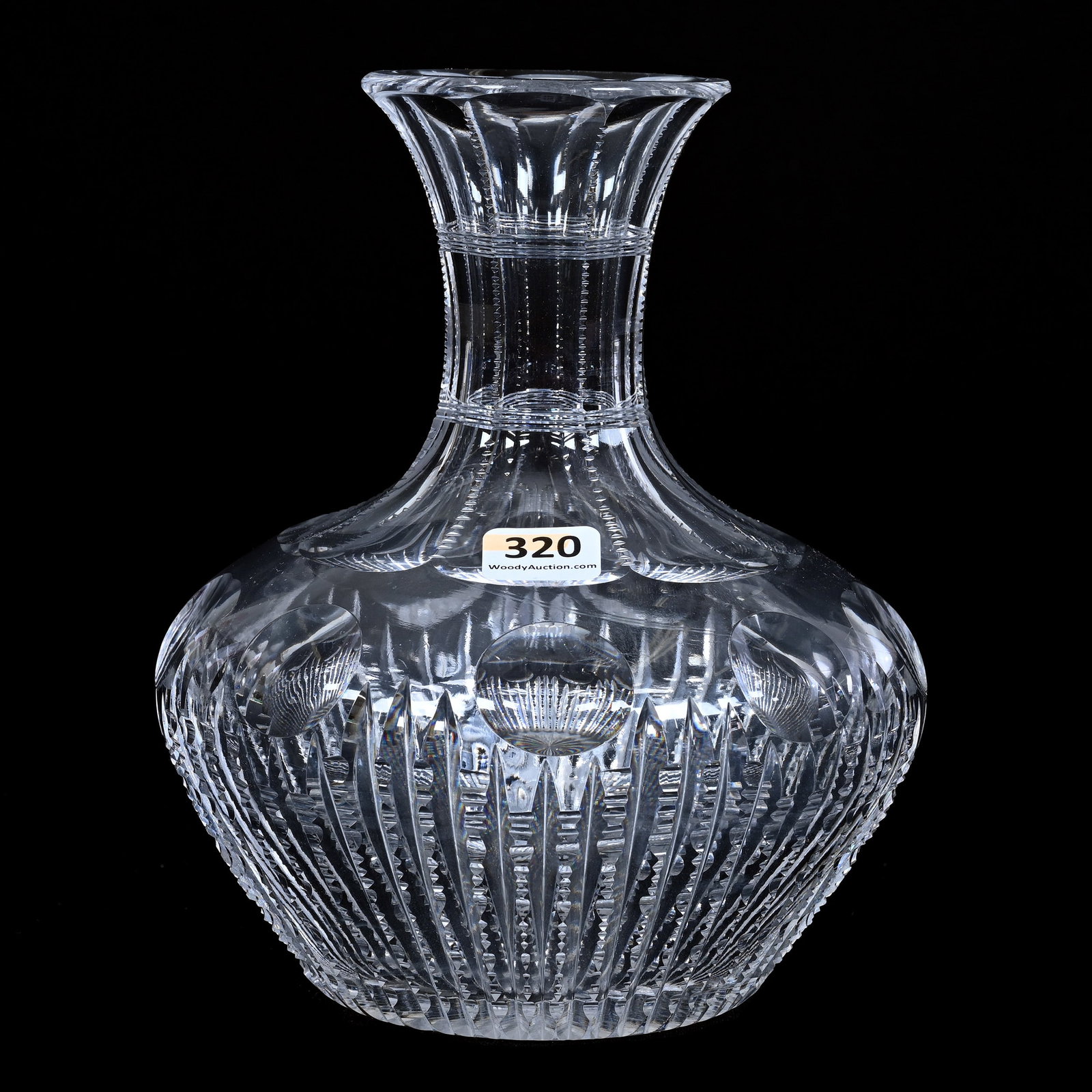 Water Carafe, ABCG, Bullseye & Prism, Ray Cut Base: Water Carafe, American Brilliant Cut Glass, Bullseye & Prism, Ray Cut Base, 7.25" x 6", Jack And Francis Walker Collection, TX.