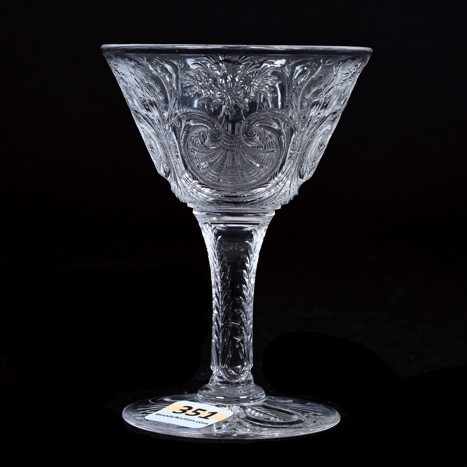 Sherry Stem, ABCG, Signed Hawkes Rock Crystal Engraved Shell, Scroll & Floral Design (1 of 3)