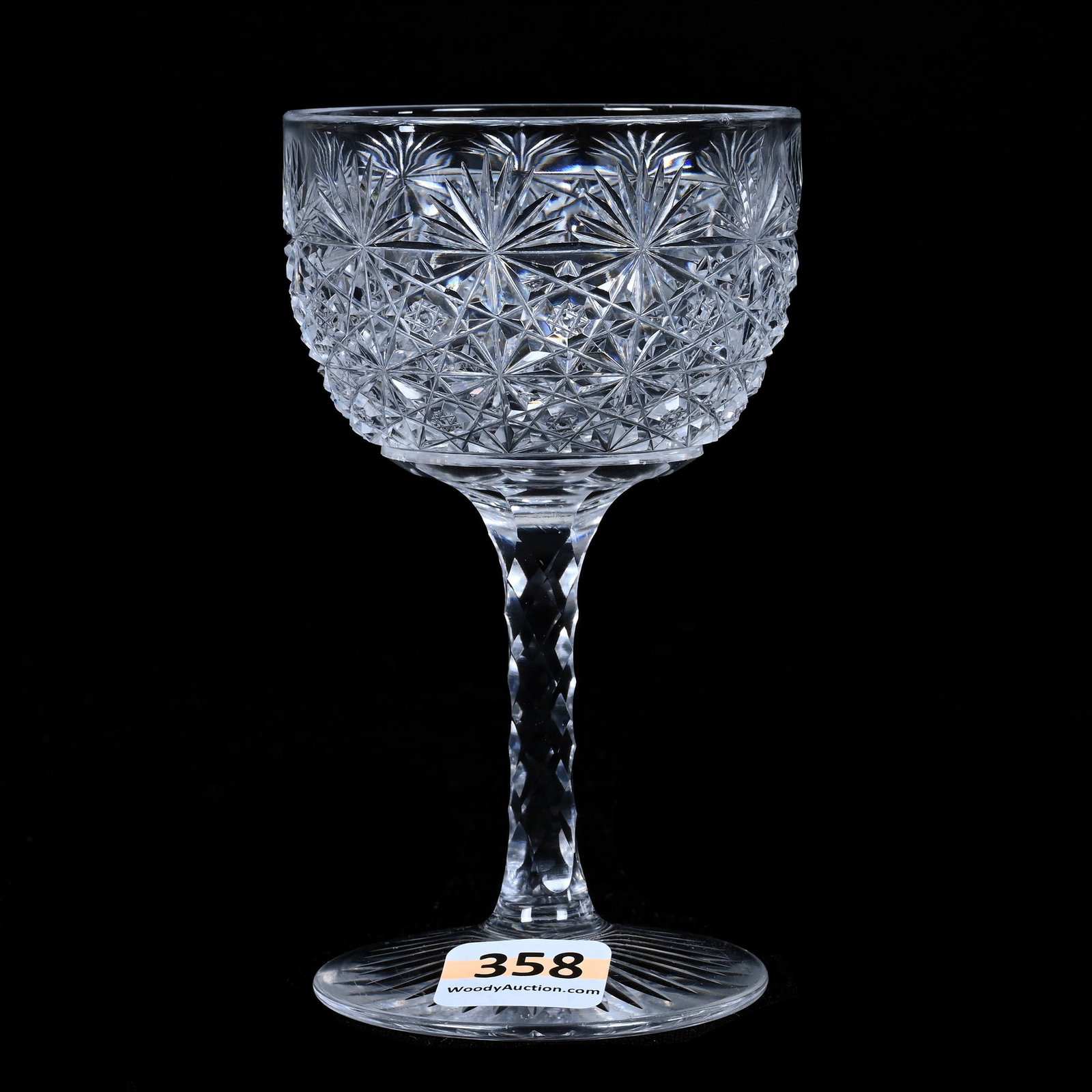 Wine Stem, ABCG, Russian/Persian Pattern With Diamond Cut Stem, Ray Foot: Wine Stem, American Brilliant Cut Glass, Russian/Persian Pattern With Diamond Cut Stem, Ray Foot, 4.5" x 2.75", Rim Nick, Collection Of The Late Richard Byrne, NY.