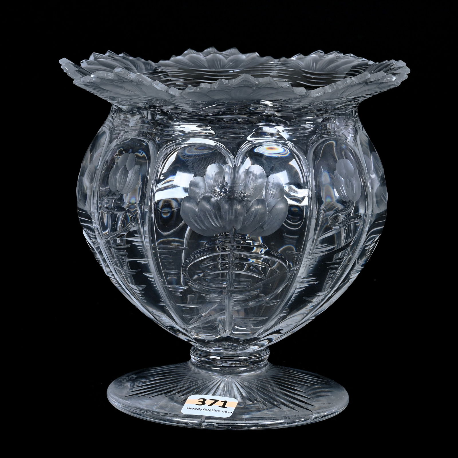 Pedestal Rose Globe, BPCG, Signed Stevens & Williams Engraved Waterlily Pattern (1 of 3)