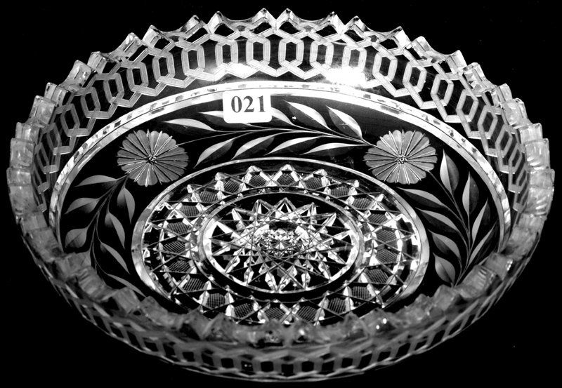 2" X 8 3/4" AMERICAN BRILLIANT CUT GLASS BOWL: 2" X 8 3/4" AMERICAN BRILLIANT CUT GLASS BOWL BEVERLY PATTERN BY MERIDEN - TOOTH CHIPS AND ROUGHNESS