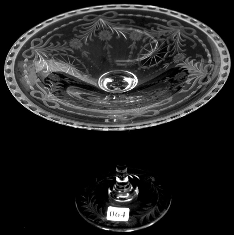 7" X 8 1/2" AMERICAN BRILLIANT CUT GLASS COMPOTE: 7" X 8 1/2" AMERICAN BRILLIANT CUT GLASS COMPOTE WATERFORD PATTERN BY PAIRPOINT - SOLID STEM - PATTERN CUT BASE