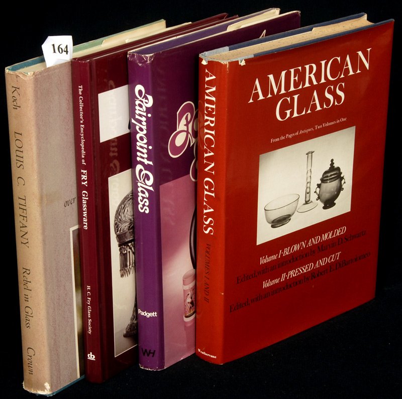 (4) BOOKS: (4) BOOKS LOUIS C. TIFFANY, REBEL IN GLASS BY KOCH; THE COLLECTOR'S ENCYCLOPEDIA OF FRY BY FRY GLASS SOCIETY; PAIRPOINT GLASS BY PADGETT; AMERICAN GLASS FROM PAGES OF THE MAGAZINE ANTIQUES