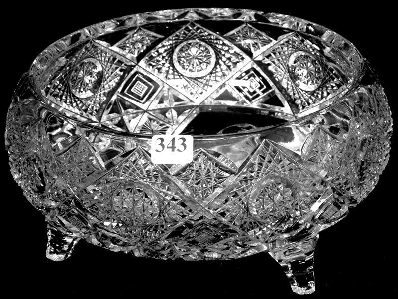 4 1/4" X 8 1/2" SIGNED CLARK AMERICAN BRILLIANT CU: 4 1/4" X 8 1/2" SIGNED CLARK AMERICAN BRILLIANT CUT GLASS THREE FOOTED FERNER PRIMA DONNA PATTERN - RARE